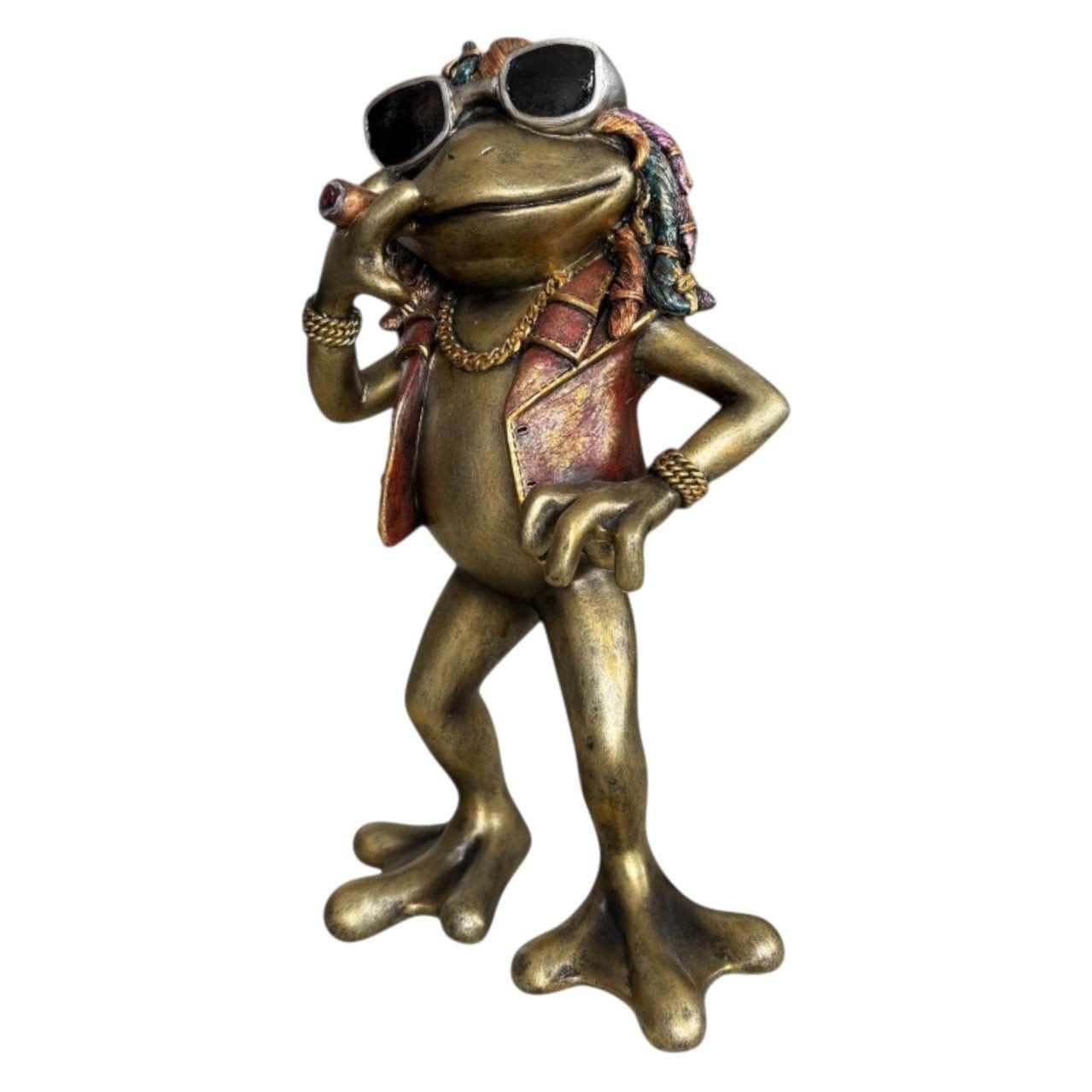 Figurendiscounter Gartenfigur Dekofigur Frosch Rasta 26,5 x 15 cm bronze/gold