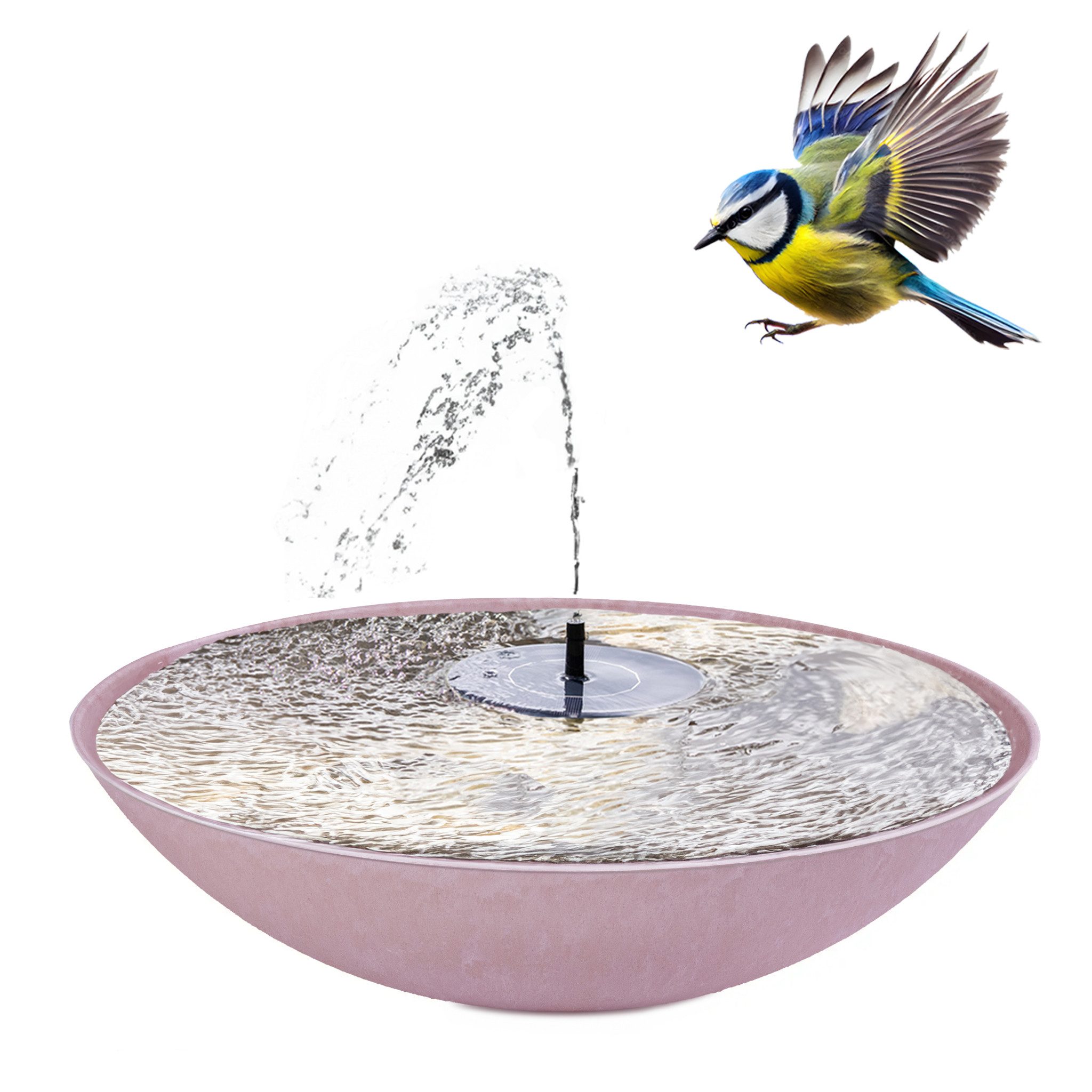 matches21 HOME & HOBBY Wasserspiel Solar-Brunnen Set für draußen - 45 cm Schale rosa, (1 tlg), Wasser-Fontäne als Solar Spring-Brunnen Garten-Deko Vogeltränke