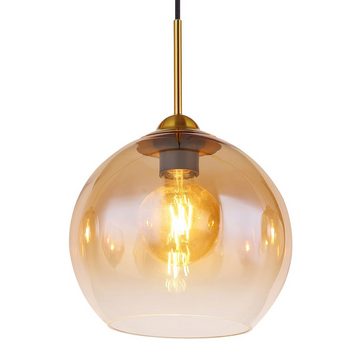 Globo Pendelleuchte, Leuchtmittel nicht inklusive, Hängelampe Pendellampe Esstischlampe 4 flammig Glas amber