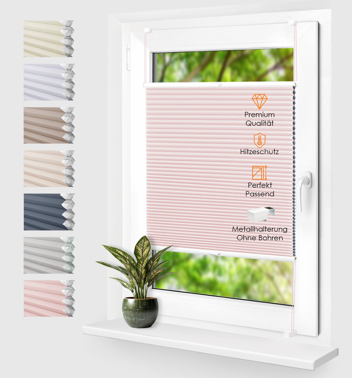 Rikmani Plissee Thermo Fensterplissee ohne Bohren, Rosé, 40x130, verdunkelnd, Klemmfix, Langlebige Premium-Qualität, Thermo Plissee