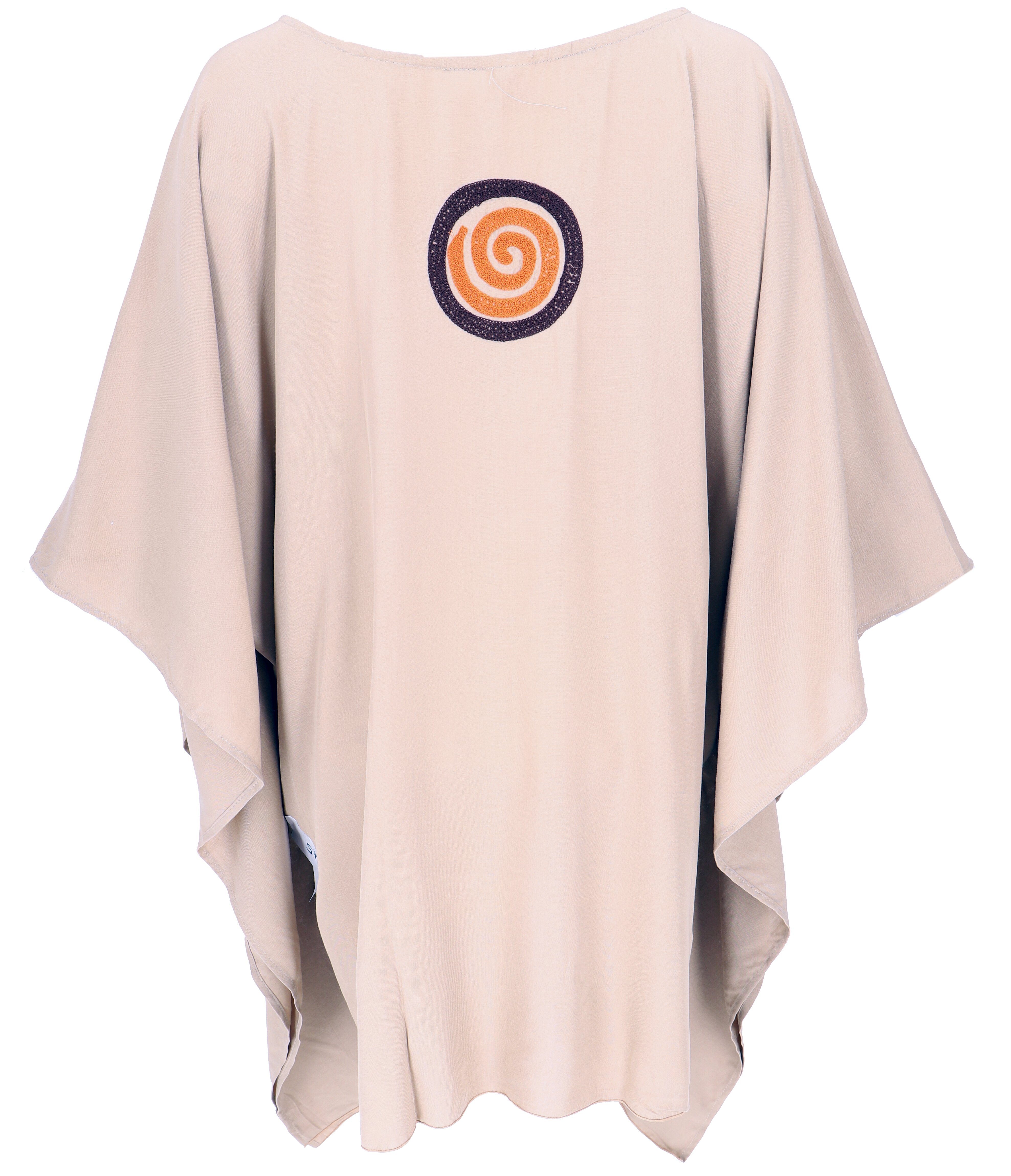 Guru-Shop Longbluse Bekleidung alternative Minikleid.. beige Ponchokleid, Hippie Besticktes
