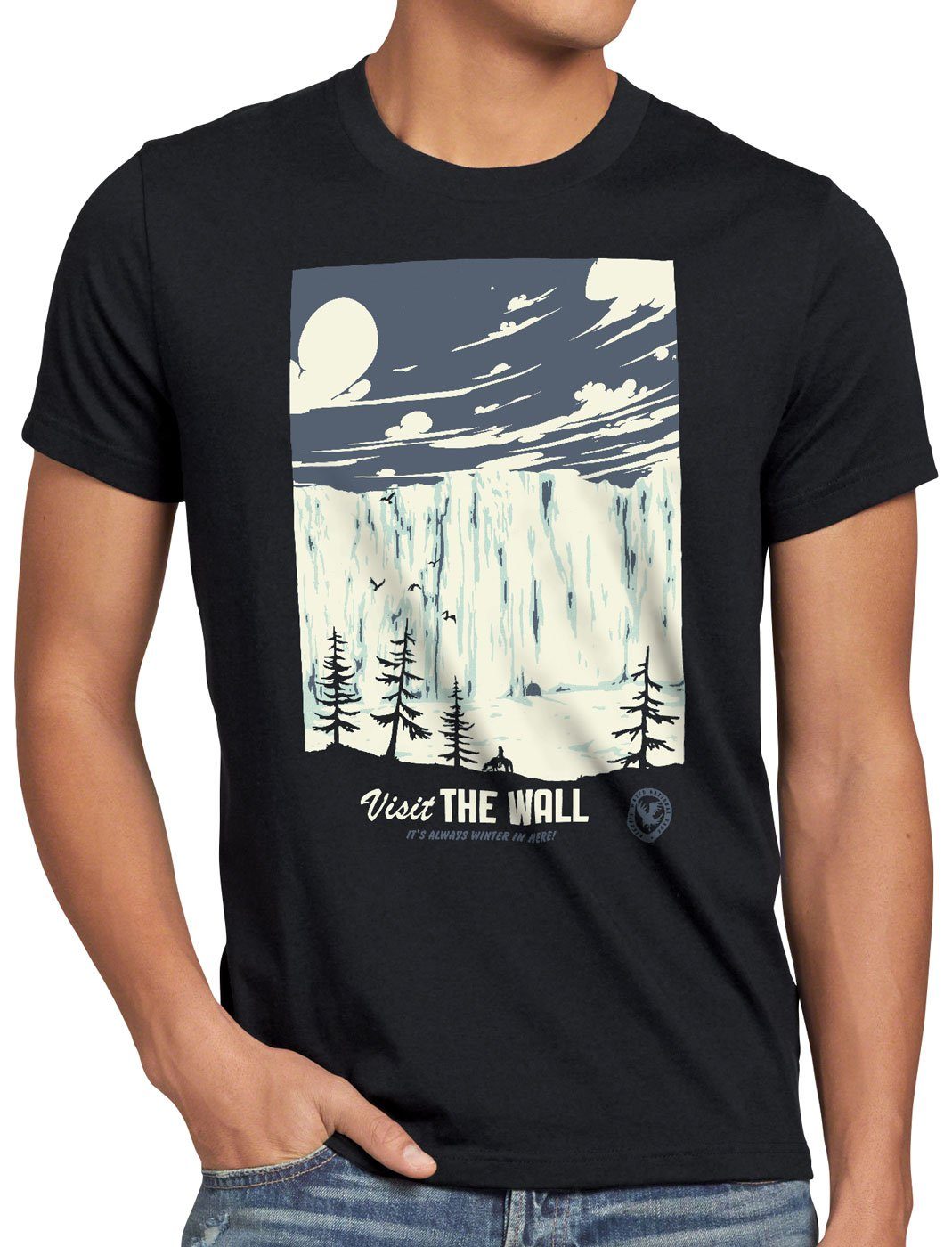 style3 Print-Shirt Herren T-Shirt Die Mauer snow nachtwache jon winterfell schnee