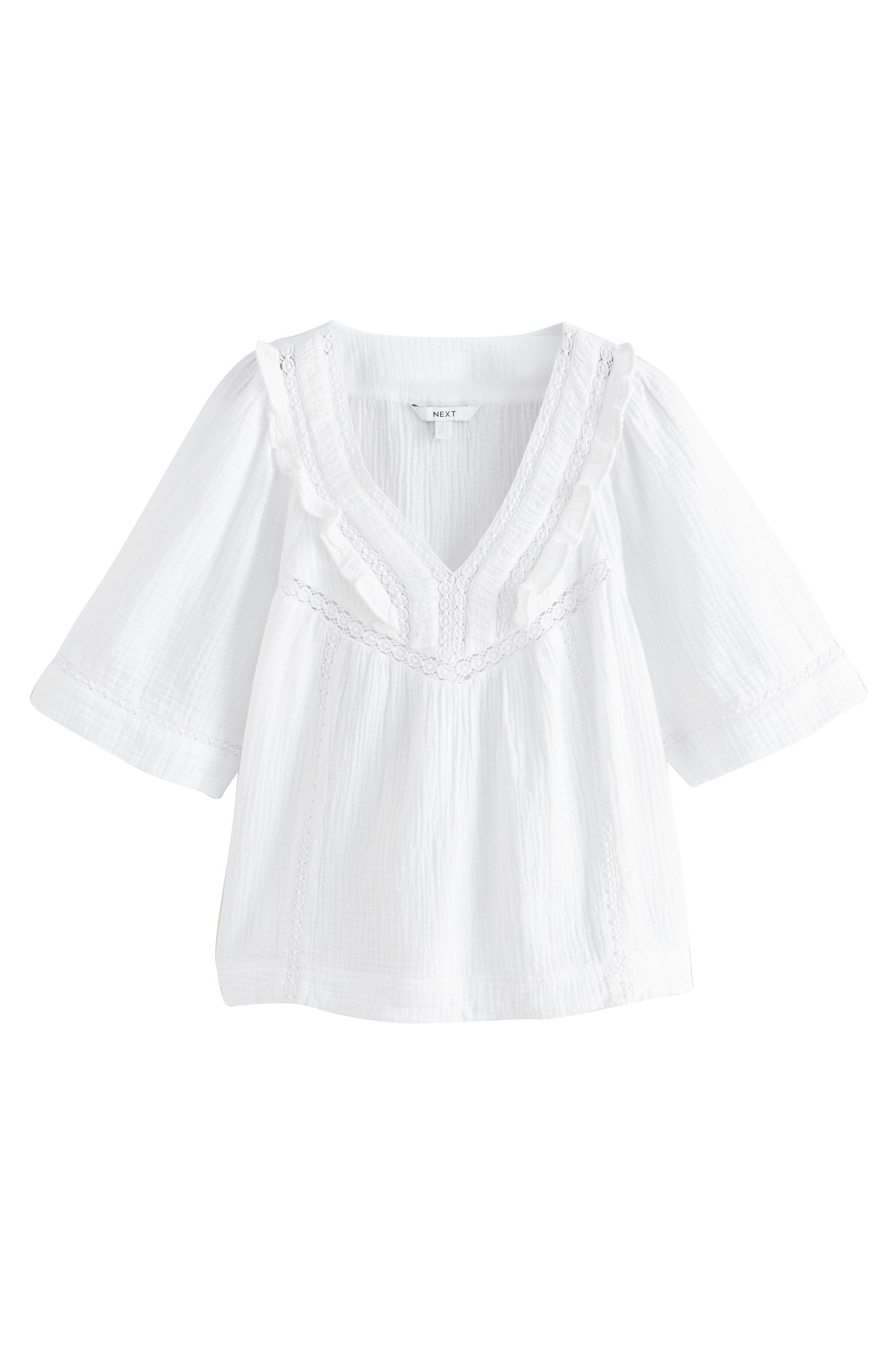 Next Langarmbluse Doppellagige Bluse mit V-Ausschnitt und Rüschen (1-tlg) günstig online kaufen