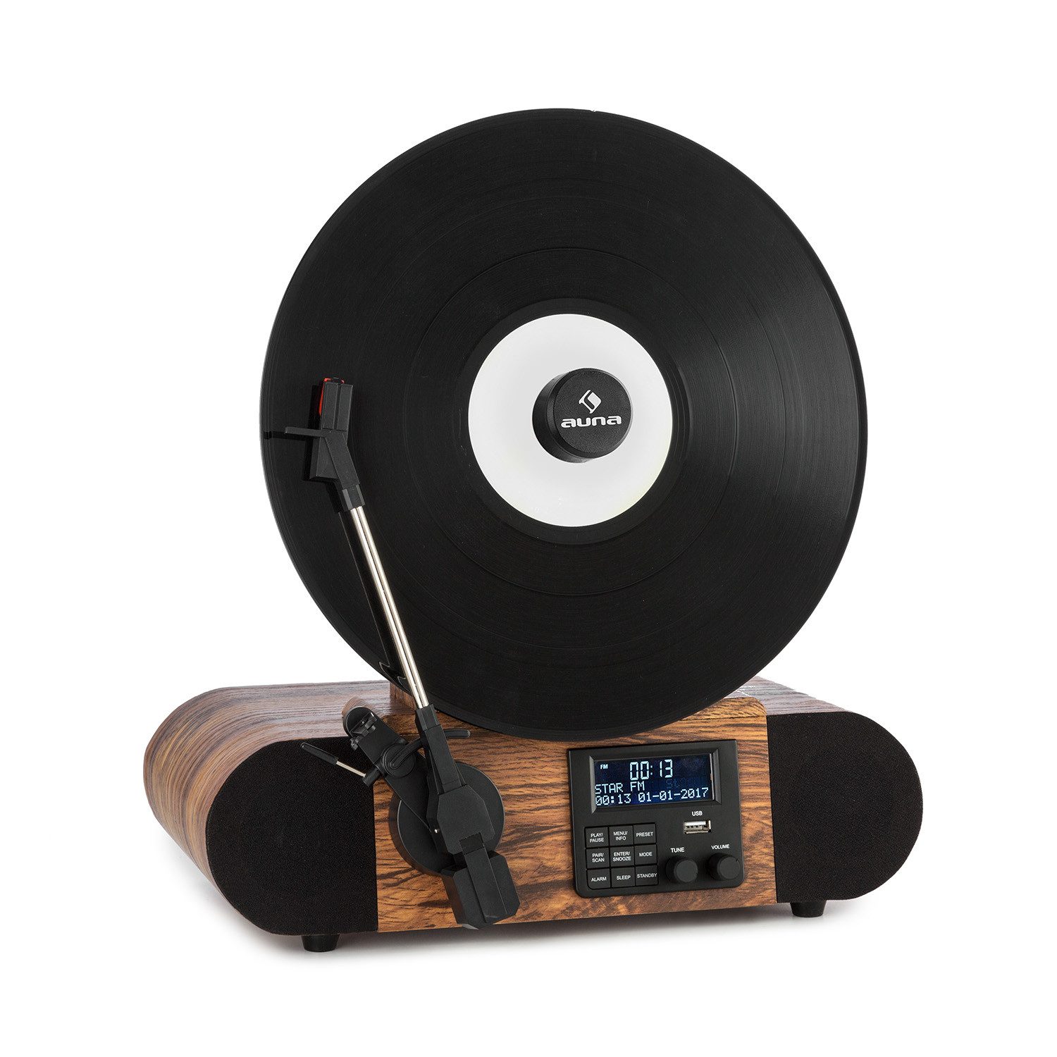 Auna Verticalo SE DAB Plattenspieler (Bluetooth, nostalgischer Plattenspieler mit vertikalem Plattenteller)