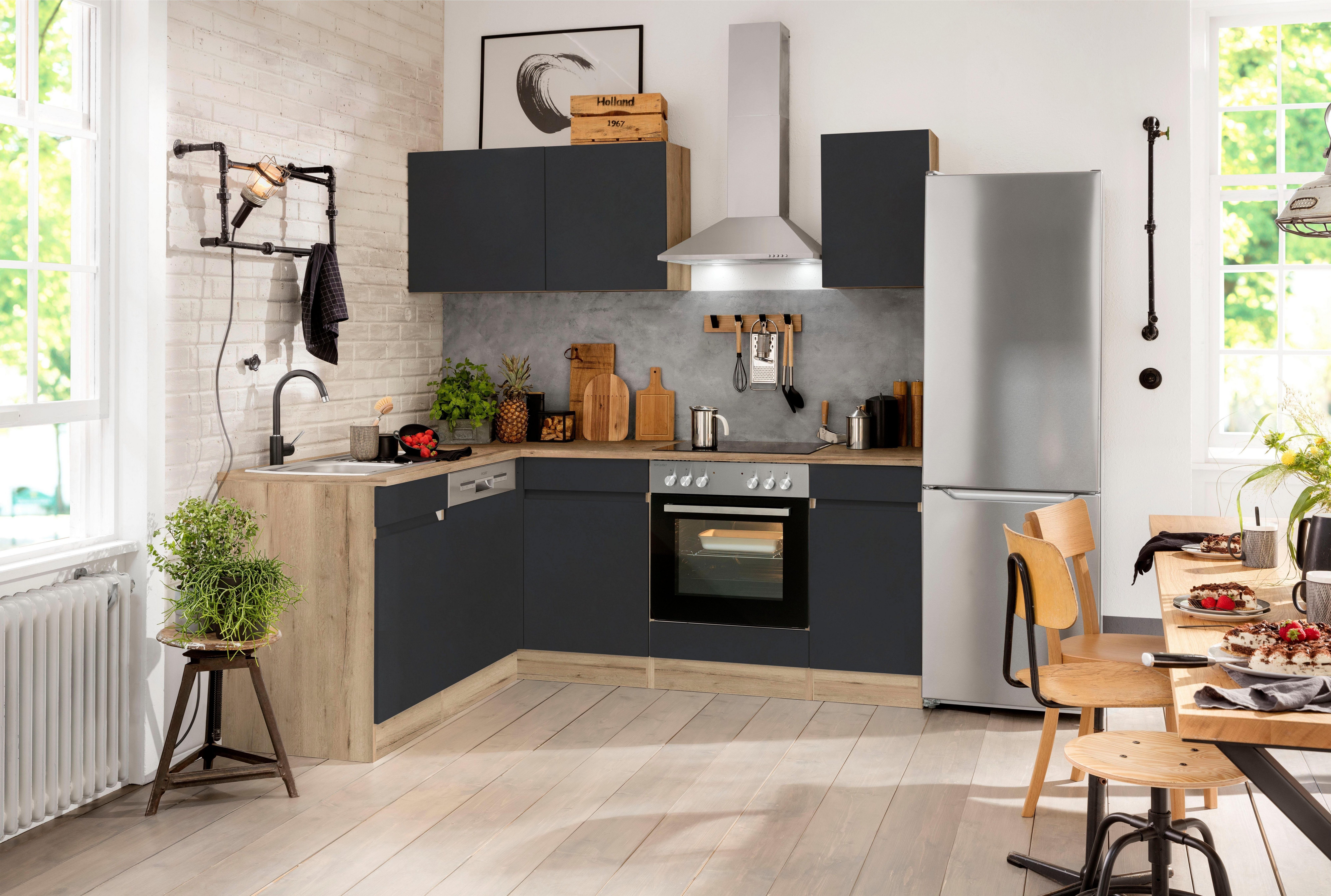 OPTIFIT Winkelküche Roth, Stellmaße 210x175 cm,wahlweise mit E-Geräten, Push-to-Open-Funktion