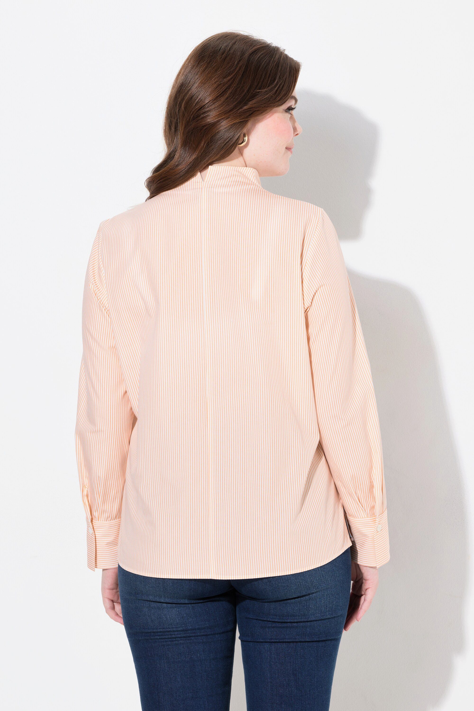 Ulla Popken Longbluse Bluse Streifen Kelchkragen Langarm