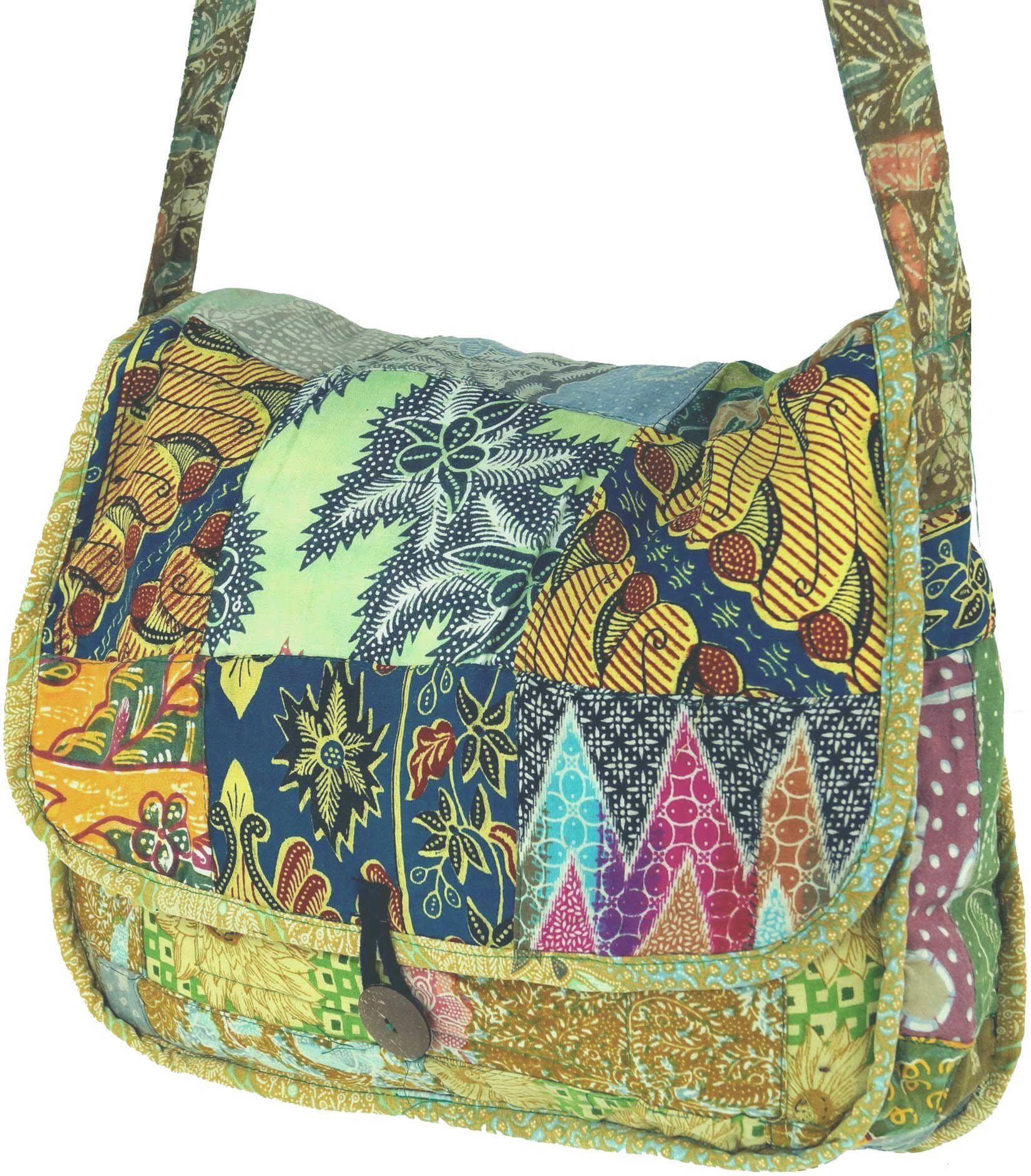 Guru-Shop Schultertasche Hippie Tasche, Patchwork, Schultertasche - grün
