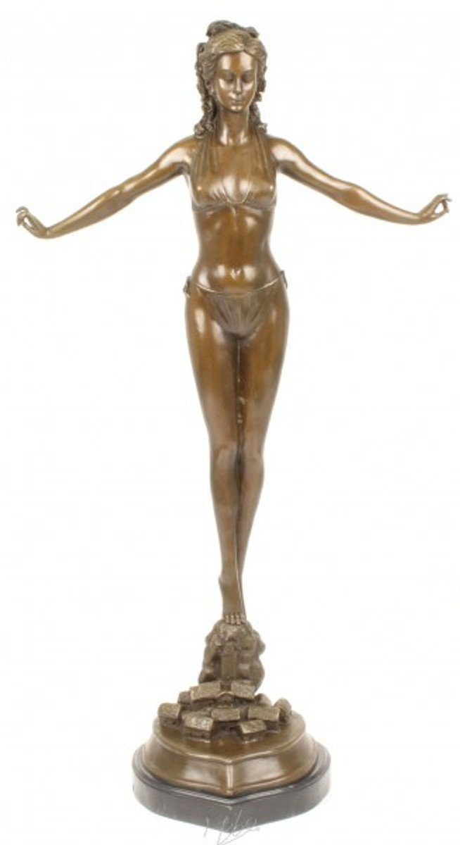 Casa Frauenfigur Padrino Bronze Natursteinsockel - Art Dekofigur Luxus Skulptur auf Deco Figur Padrino Casa