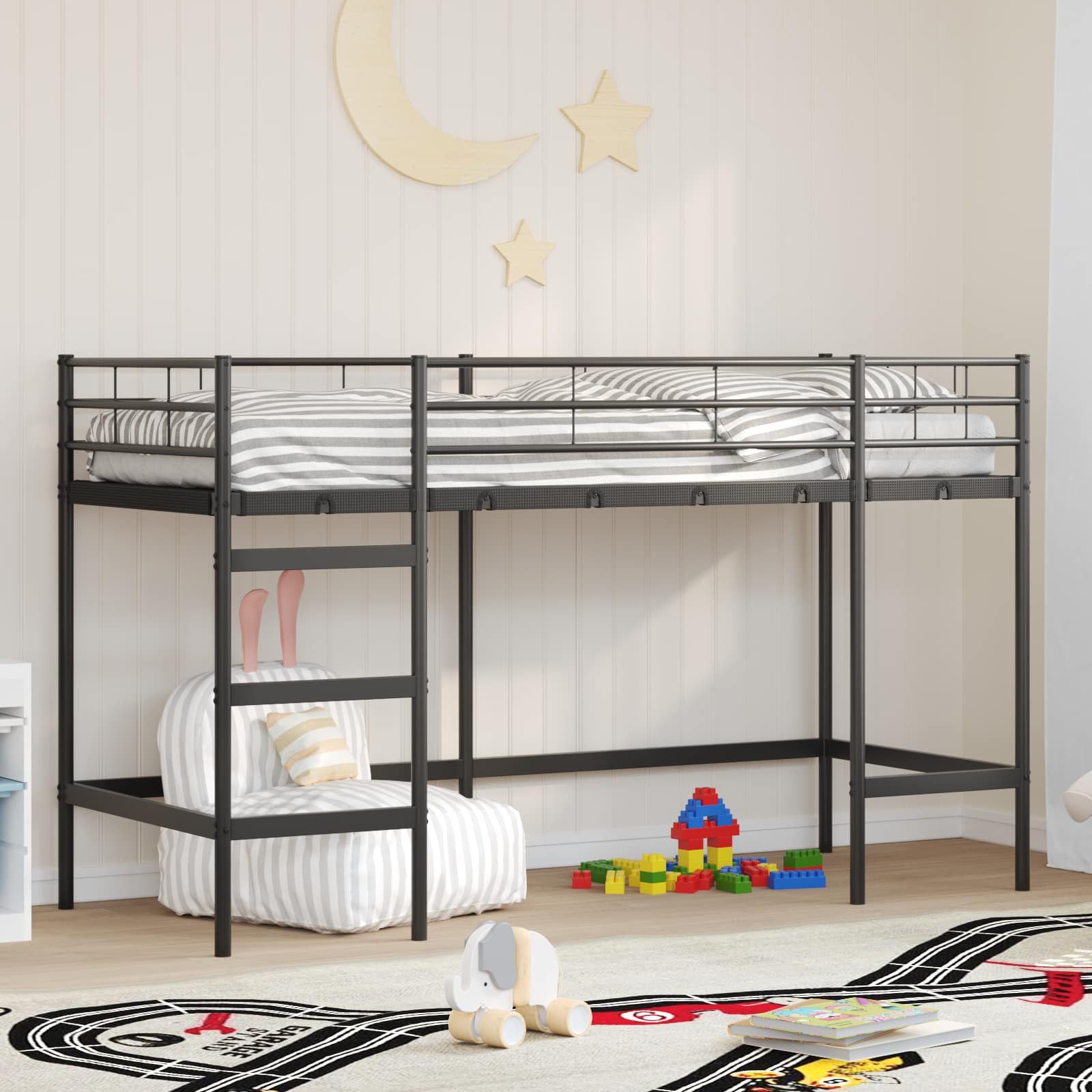 vidaXL Bett Kinderloftbett Schwarz 90 x 190 cm Stahl (1-tlg)