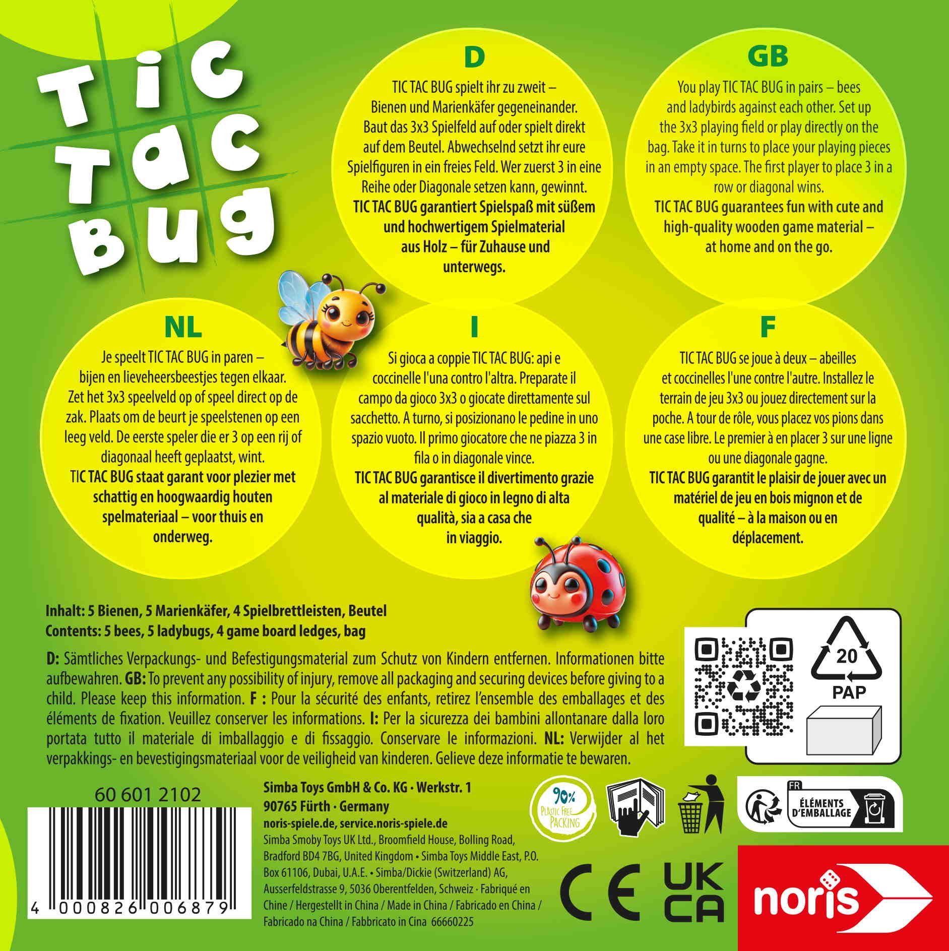 Noris Spiel Kinderspiel Aktionsspiel Tic Tac Bug 606012102