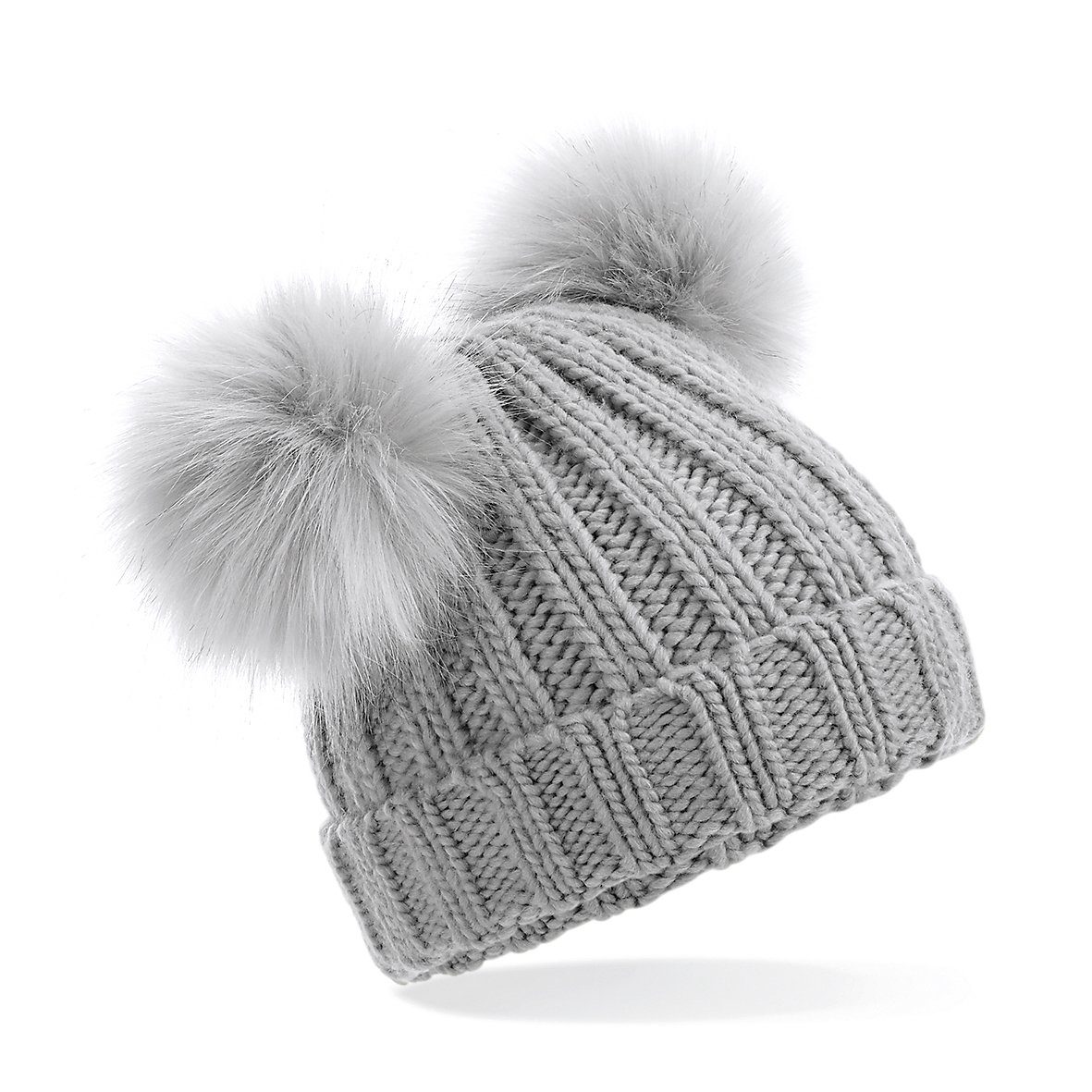 Beechfield® Bommelmütze Strickmütze / Wintermütze mit Doppel-Bommel für Kinder verschiedene Größen