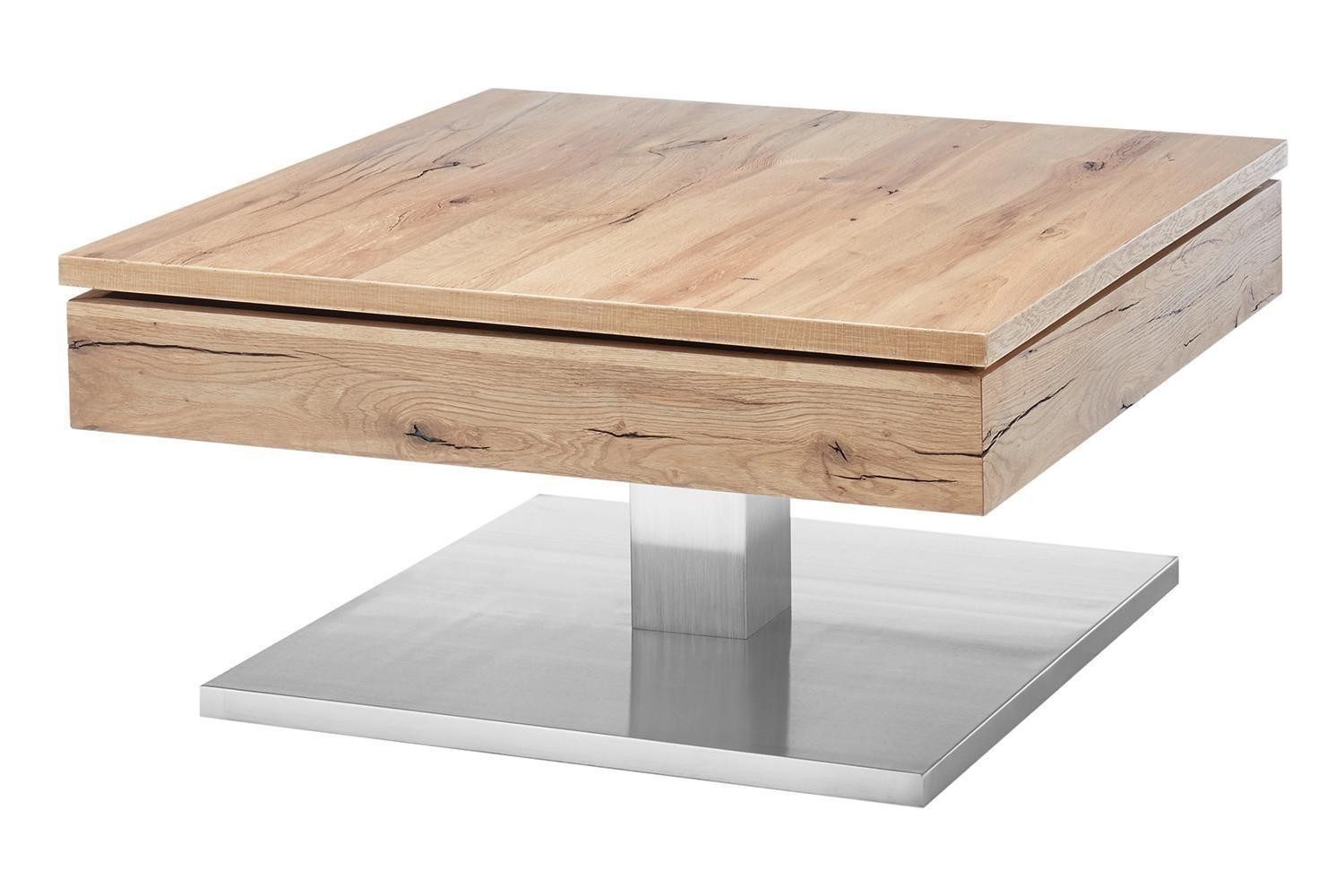 Couchtisch MONROVIA, Braun, Edelstahlfarben, MDF, Asteichenholzfurnier, drehbare Deckelplatte, B 75 x H 83 x T 75 cm