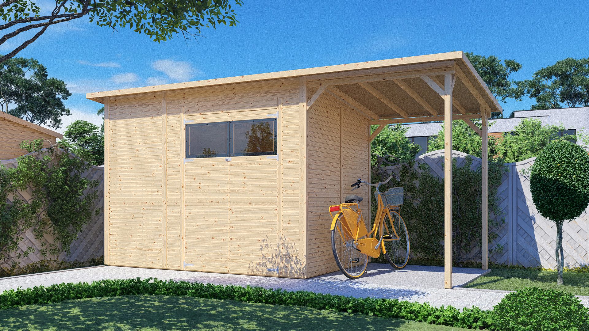 BERTILO Gartenhaus Pent Modern 4 Plus naturbelassen, BxT: 501x231 cm, mit hohen Seitenwänden und einer 1,88 m hohen Doppeltür