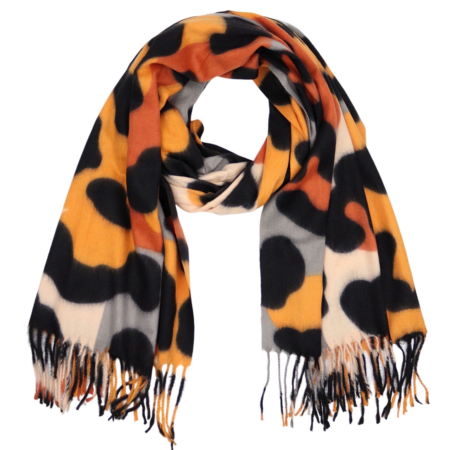 MIRROSI Modeschal weicher und warmer Schal Big Leo Muster mit Fransen, 70x1 günstig online kaufen