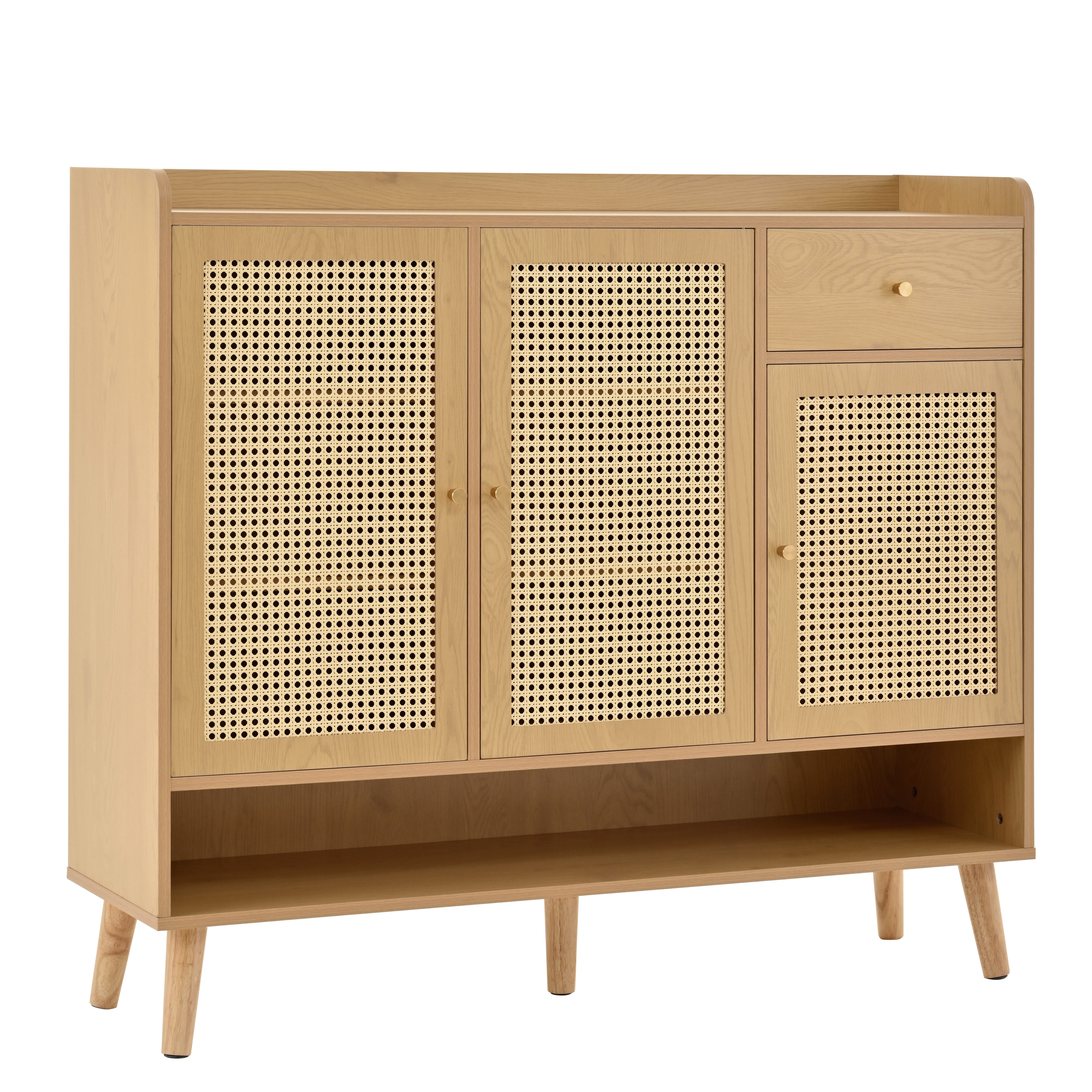 MODFU Schuhschrank Schuhkommode Schuhregal (Schuhschrank aus Rattan mit Massivholzbeinen – Viel Stauraum & kindersicheres Design)