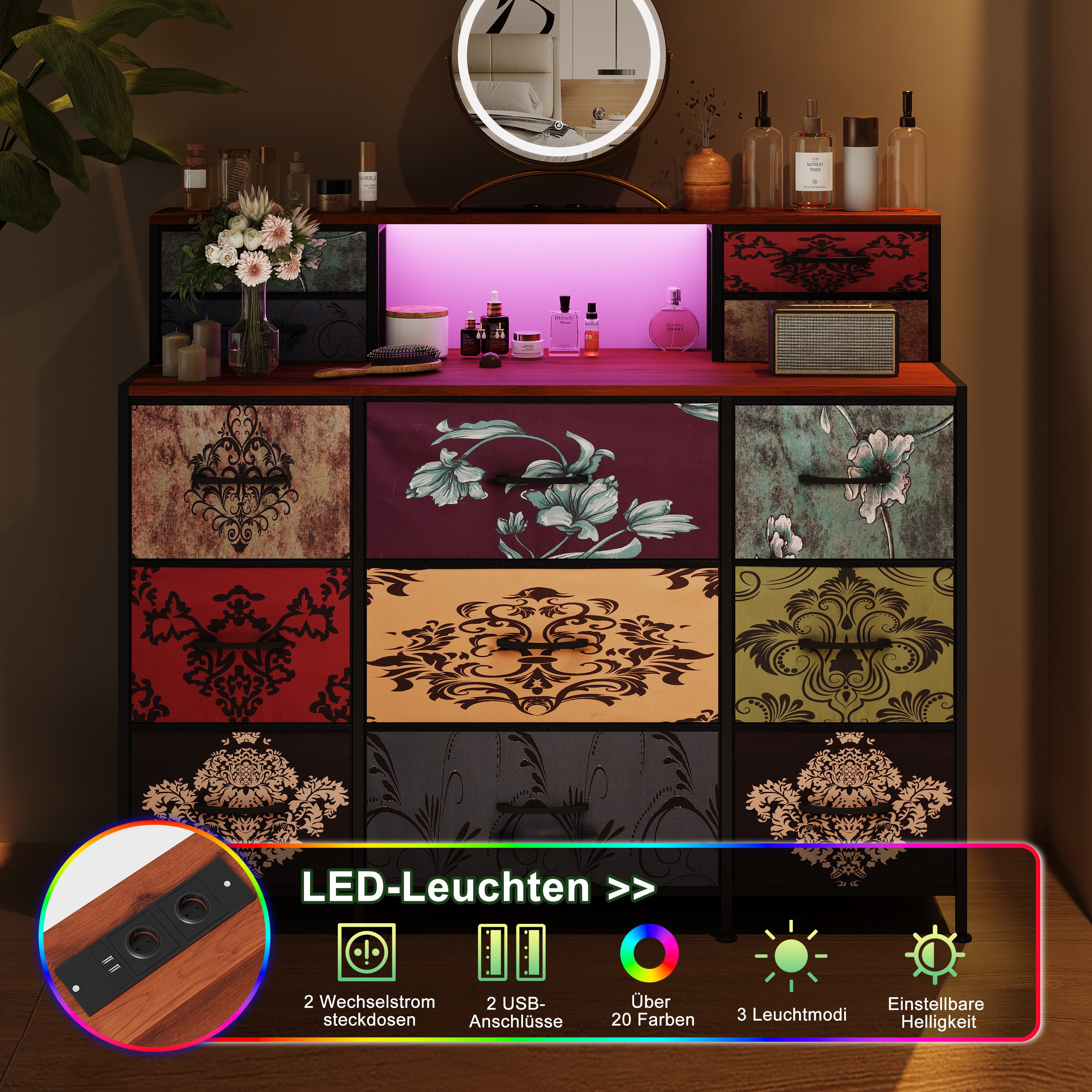 Simurq Kommode Vintage Kommode Sideboard Schubladen Stauraumschrank Beistellschrank
