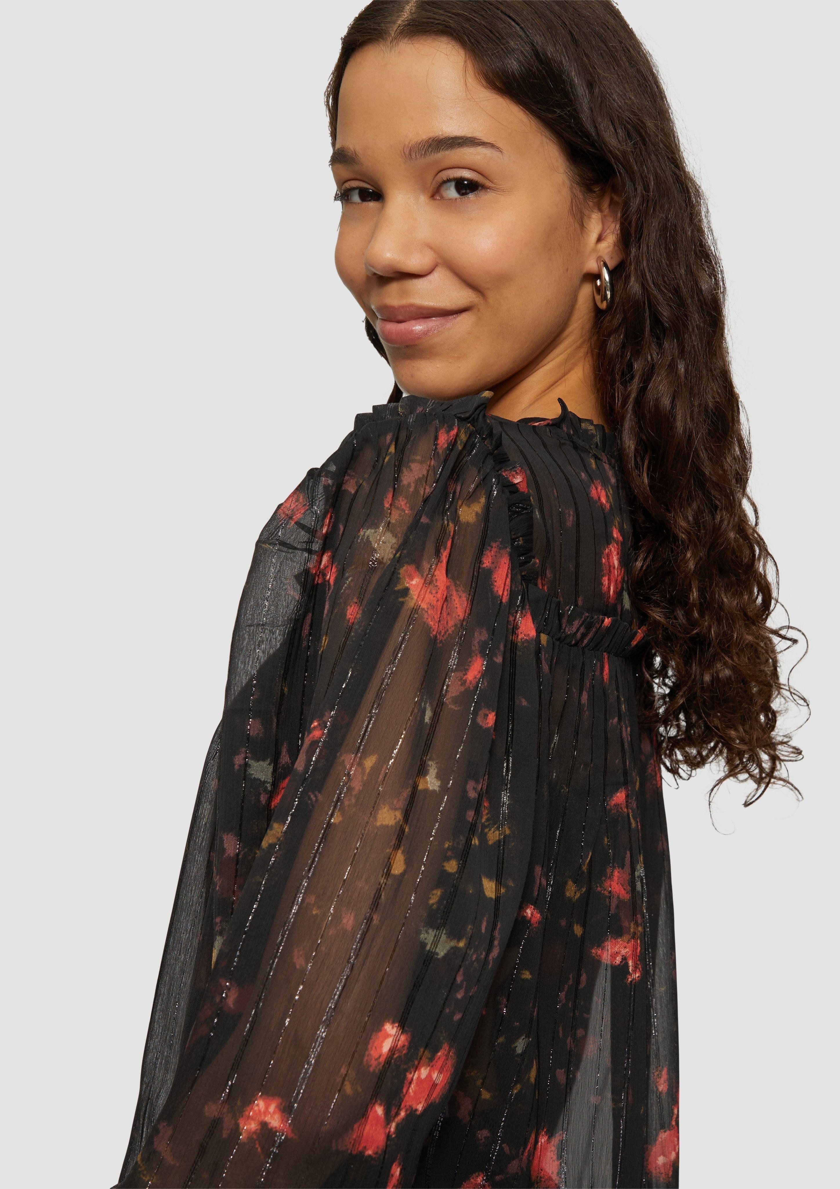 QS Langarmbluse Transparente Chiffon-Bluse mit Glitzergarn günstig online kaufen