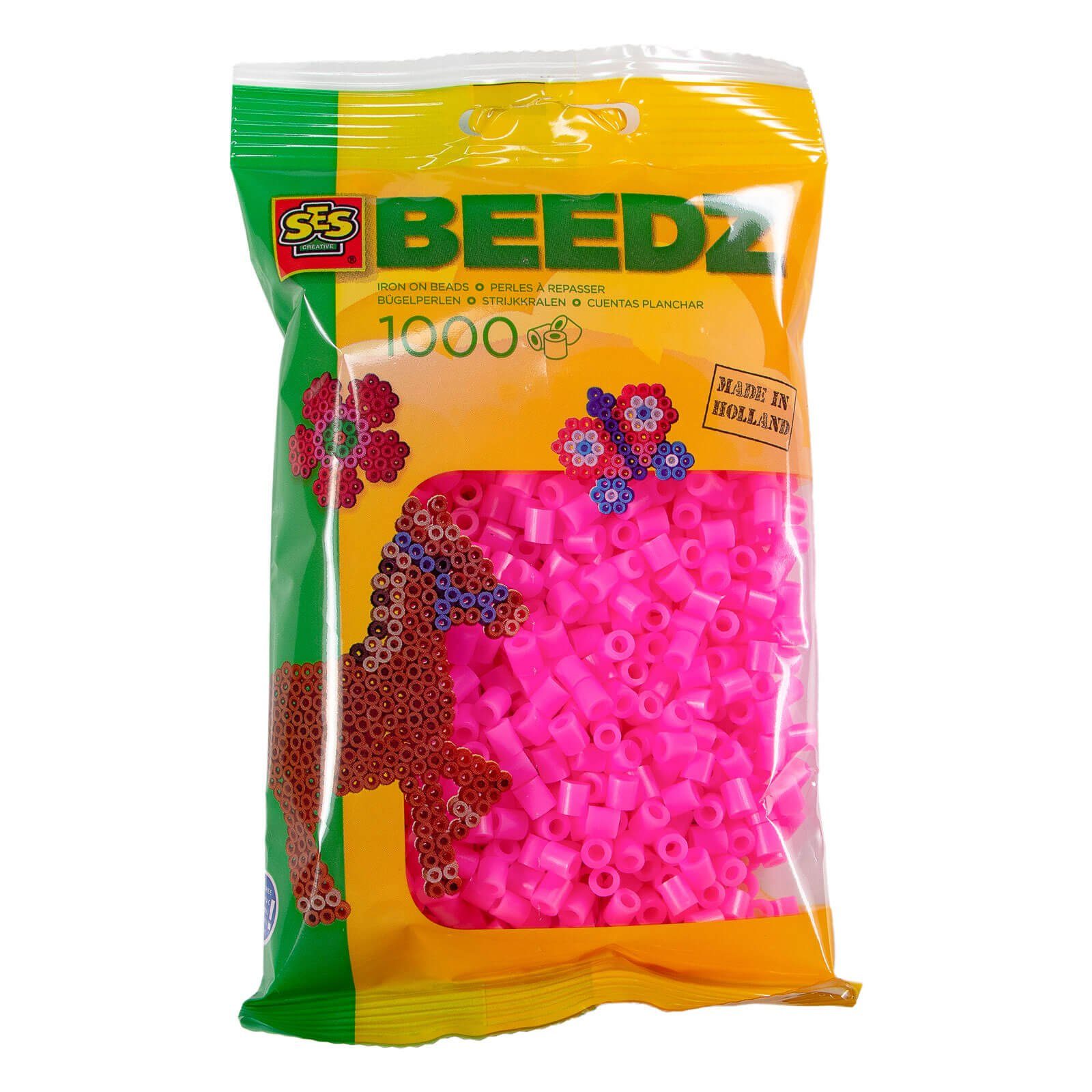 SES Creative Bügelperlen SES Beedz 1000 Bügelperlen - Farbe: Neon Rosa, (1000-tlg), intensive Farbe