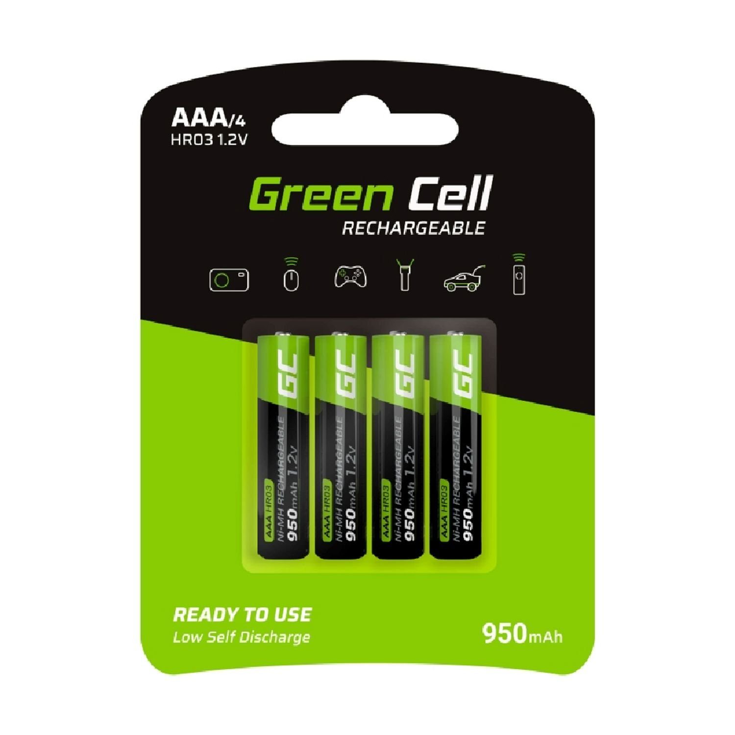 Green Cell »4x Akkumulator AAA HR03 950mAh Akkus Batterien (Nickel-Hydrid- Akku, Spannung von 1,2V, lange Lebensdauer, Temperaturbereich von -20 bis  60 ° C)« Batterie