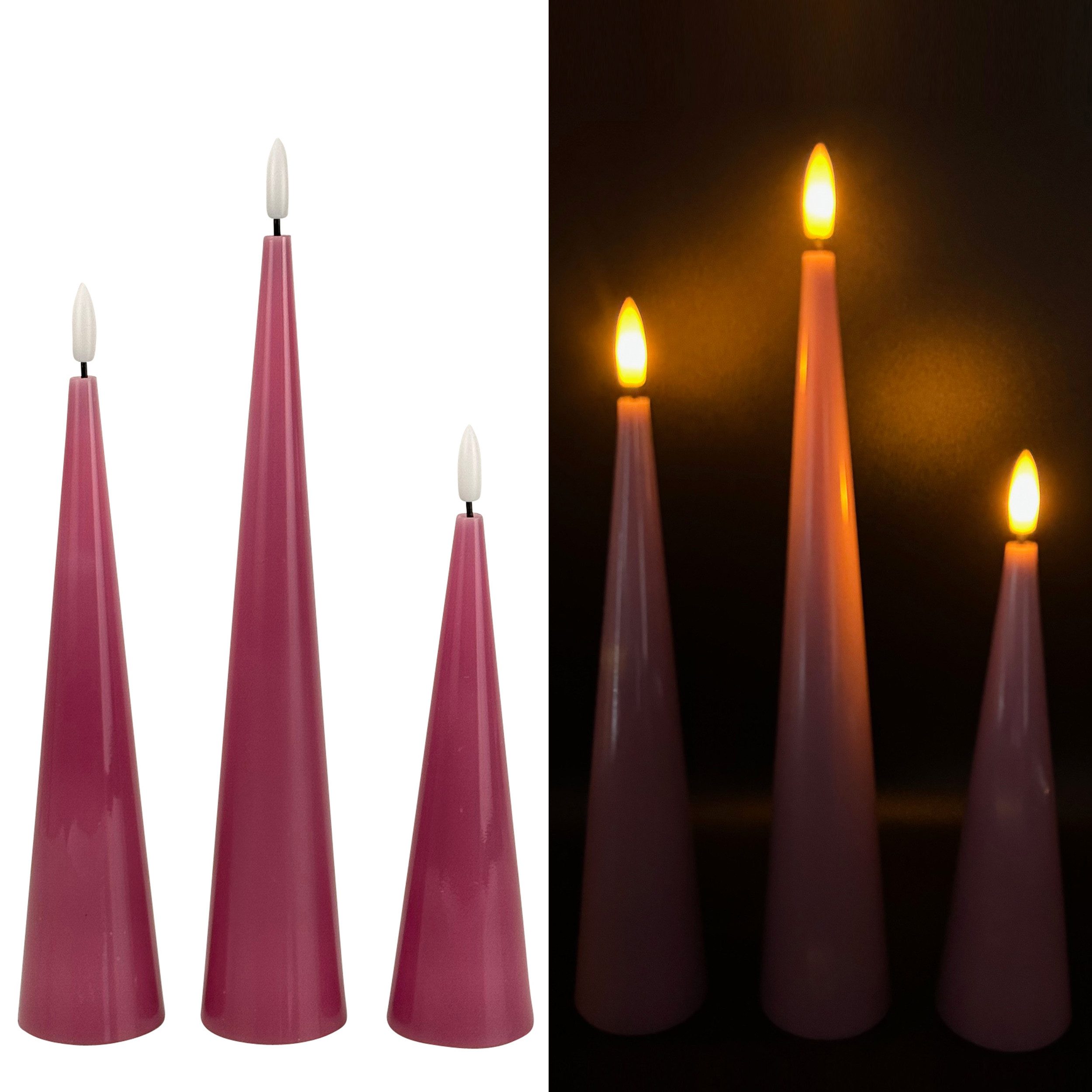 Online-Fuchs LED-Kerze 3 LED-Kerzen, Stabkerzen XL in Kegelform inklusive 6 günstig online kaufen