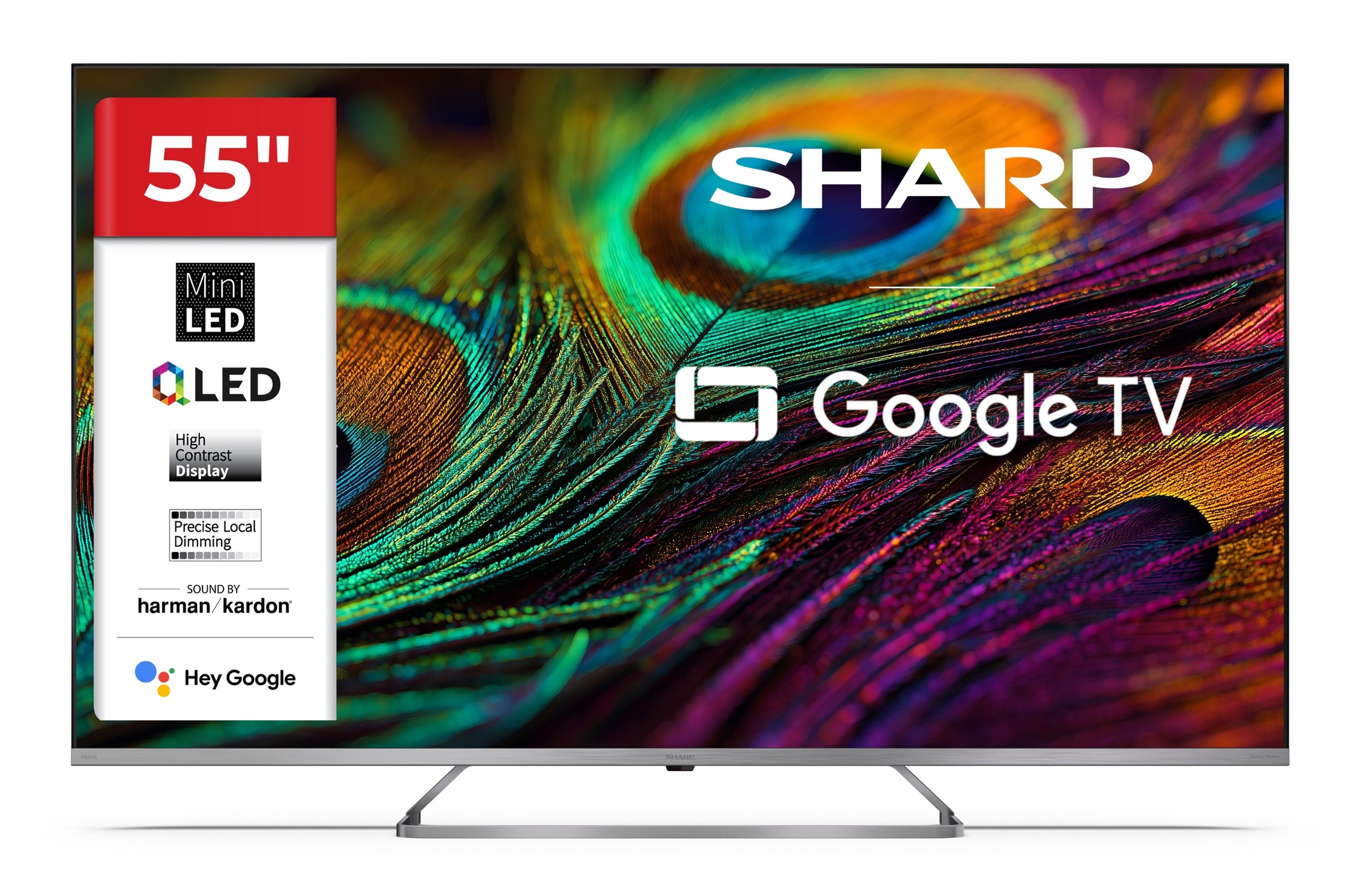 Sharp 55JP7765E QLED-Fernseher (139 cm/55 Zoll, 4K Ultra HD, Google TV, Google TV, Mini-LED, HDR Dolby Vision & Atmos, Sound by Harman Kardon)