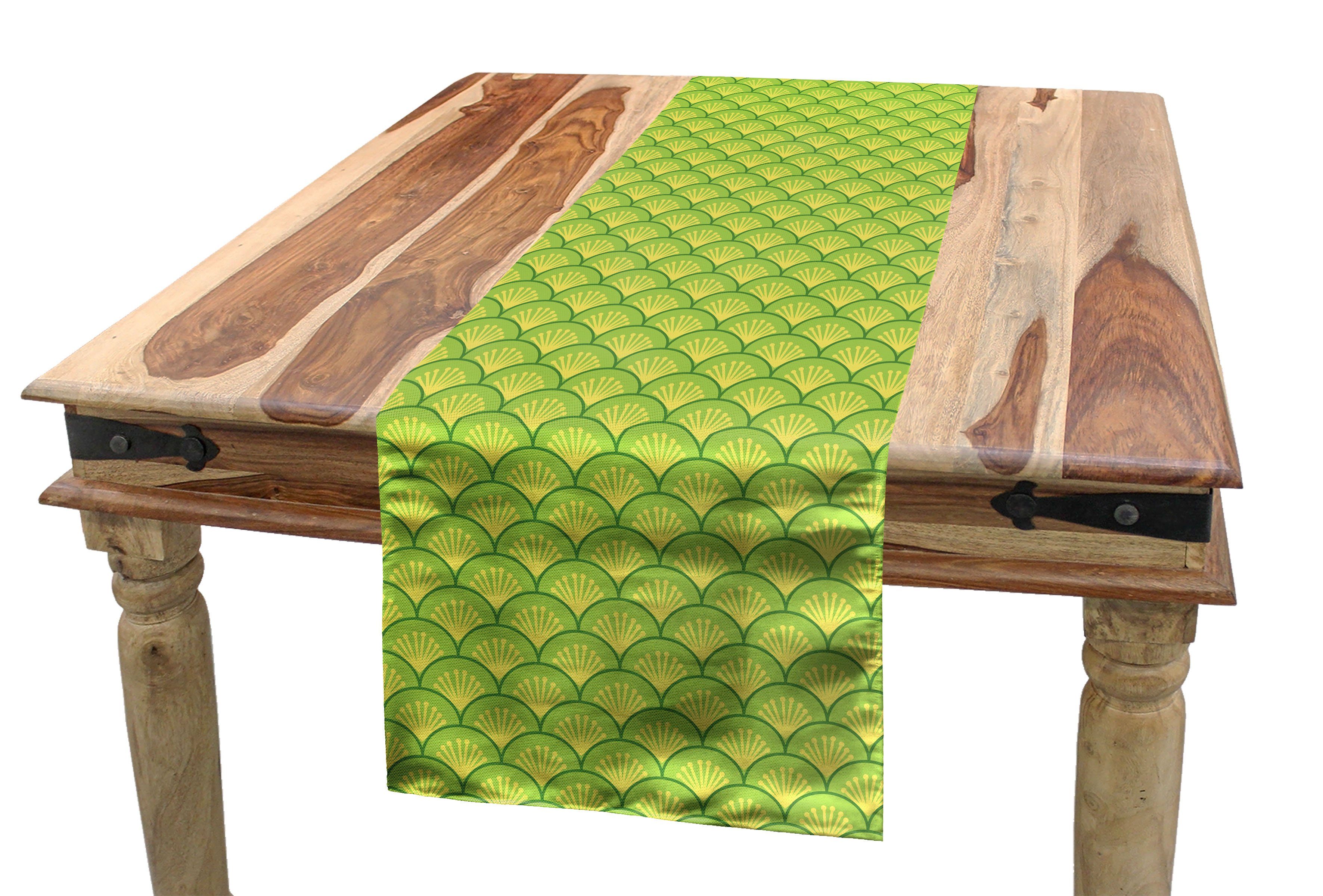 Abakuhaus Tischläufer Esszimmer Küche Rechteckiger Dekorativer Tischläufer, Grün Japanische Blumen Waves