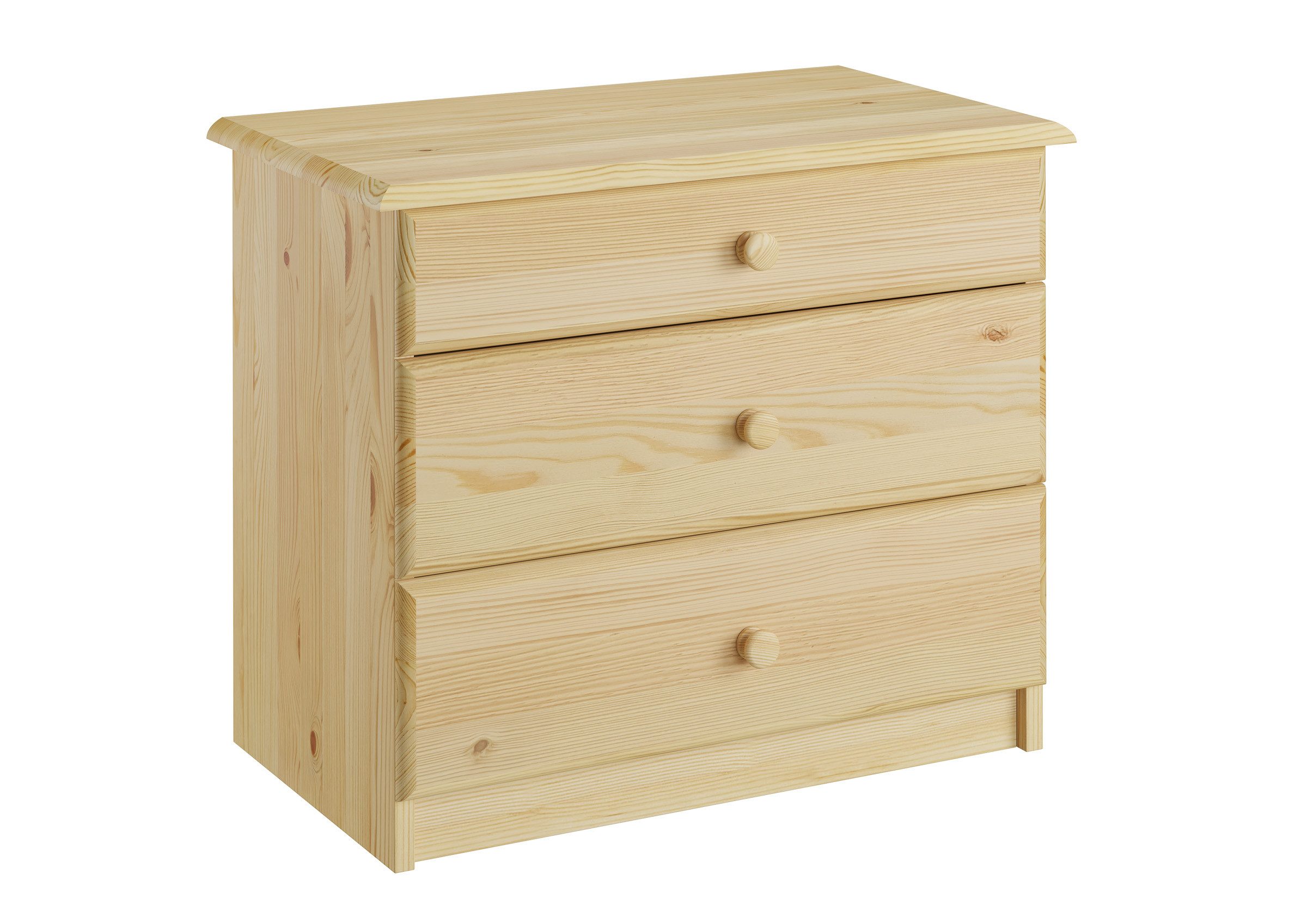 ERST-HOLZ Nachtkommode Nachtkonsole für Erhöhte Seniorenbetten mit 3 Schubladen, 90.20-K4 - Nachtkästchen Kiefer naturfür höhere Betten-Drei Schubladen