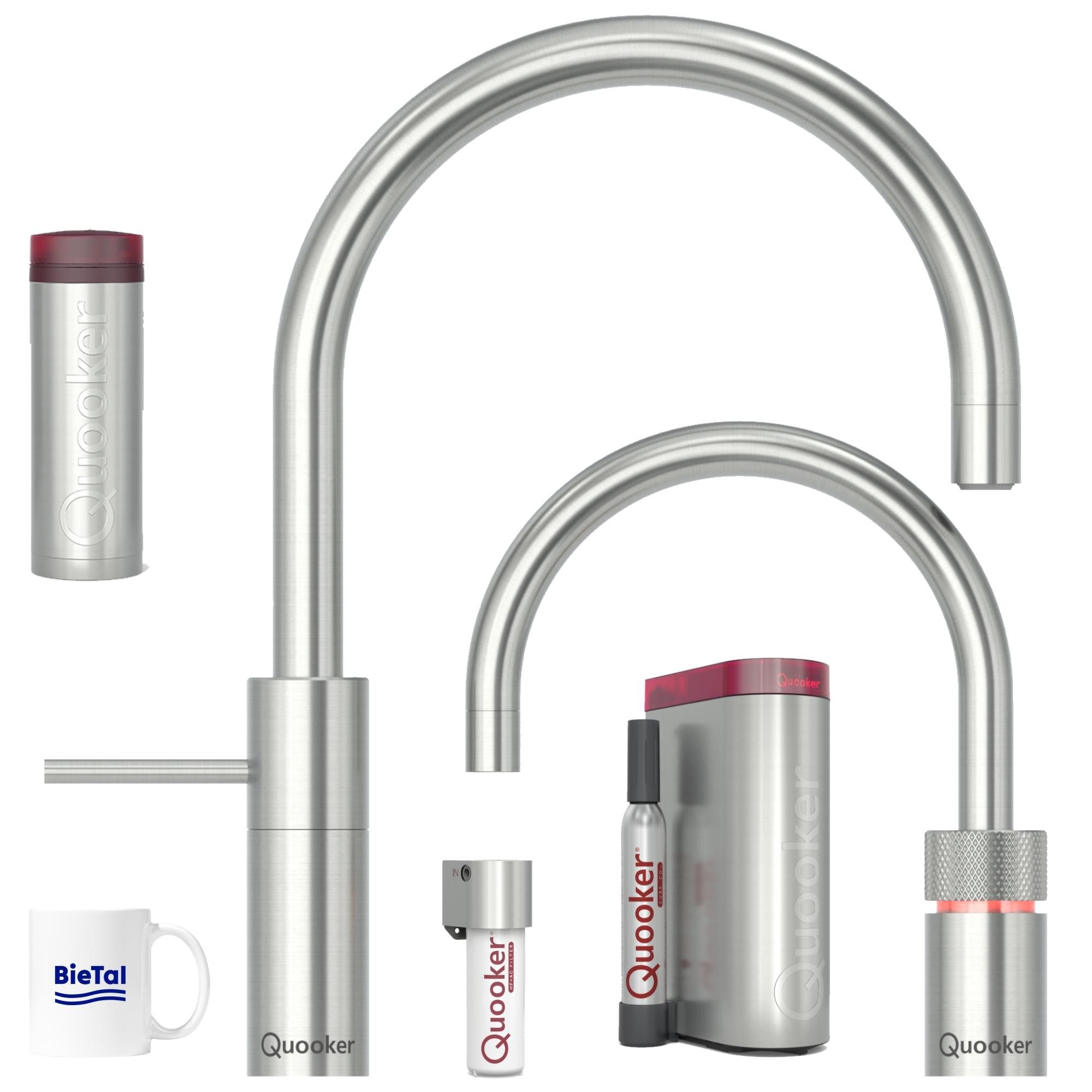 QUOOKER Wassersprudler Quooker Wasserhahn & PRO3 & CUBE Sprudelwasser & Quooker CUBE Filter, (6-tlg), mit BieTal Trinktasse