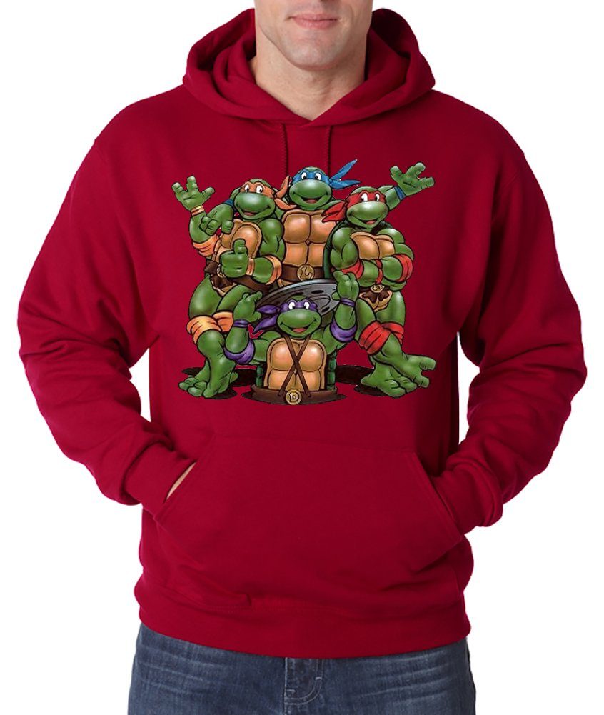 trendigem mit Rot Herren Cartoon Kapuzenpullover Pullover Hoodie Youth Designz Turtles Frontprint