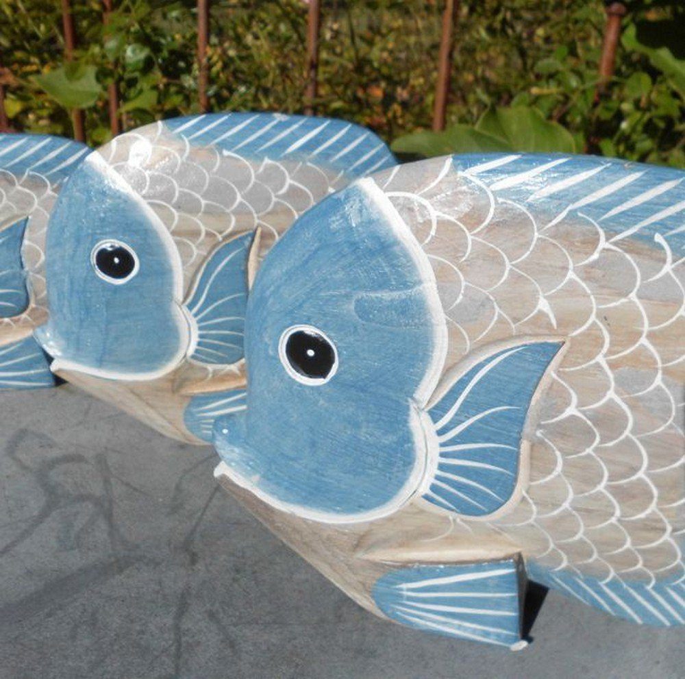 Deko-Impression Dekofigur Handgearbeitete Fische Statuen Deko-Objekt 3 Stück blau+beige maritim (3 St)