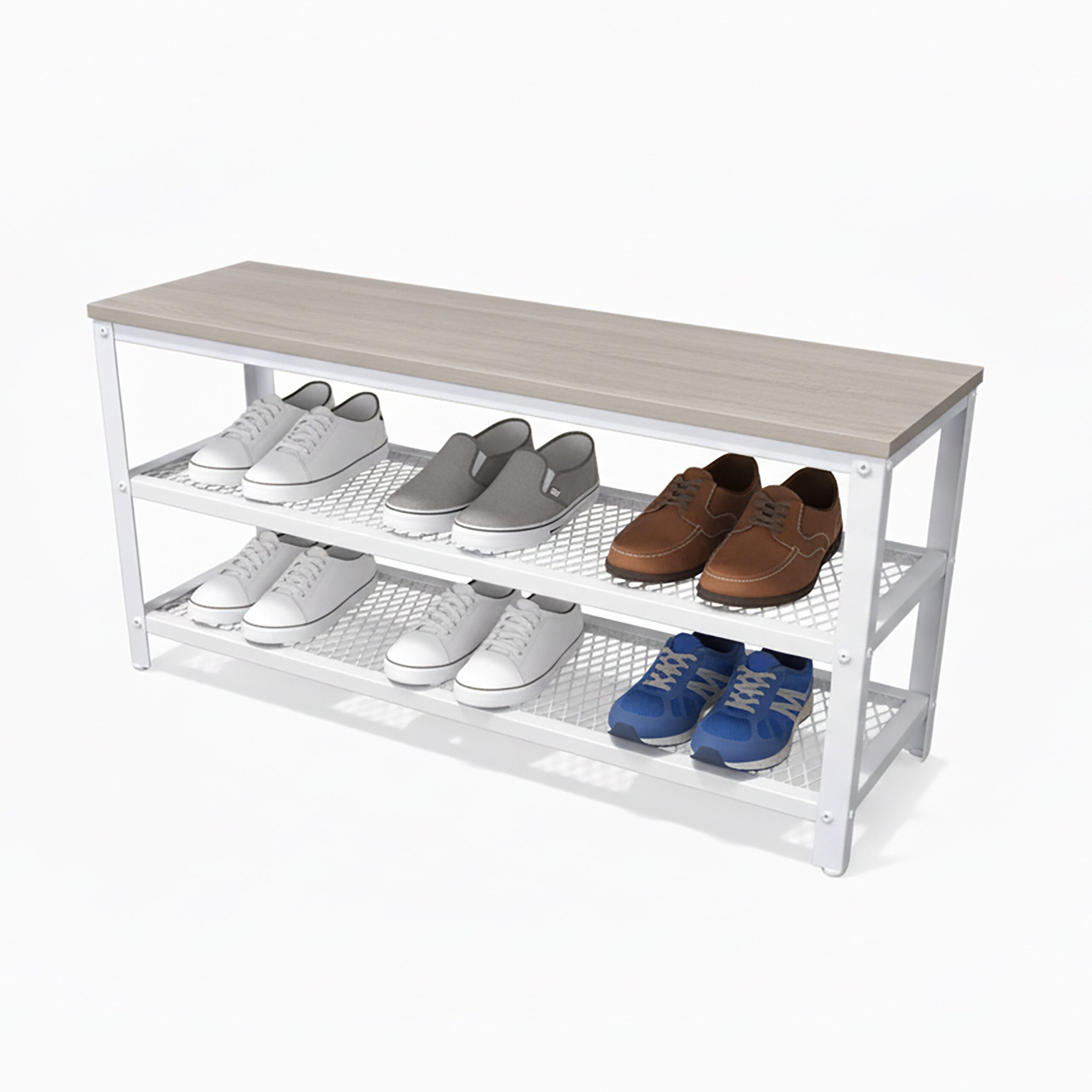 relaxdays Schuhregal Schuhbank mit 2 Schuhablagen, Weiß-Grau