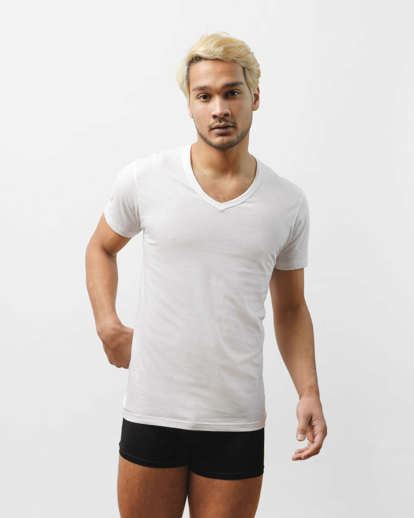 mit Bio-Baumwolle, Unterhemden Herren extra SNOCKS Weiß geschnitten (3 aus Unterziehshirt lang 3-St) V-Ausschnitt Stück, T Shirt