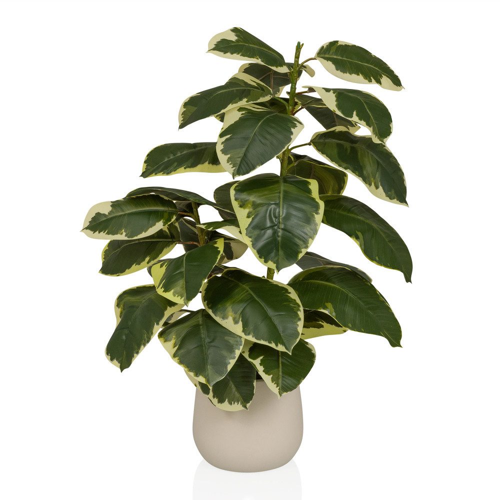 Kunstpflanze Kunstpflanze Ficus 3 Kunststoff, Eisen Ficus elastica, hjh OFFICE, Höhe 85.0 cm, Künstliche Pflanze, Zimmerpflanze Ficus elastica, Gummibaum, 85 cm