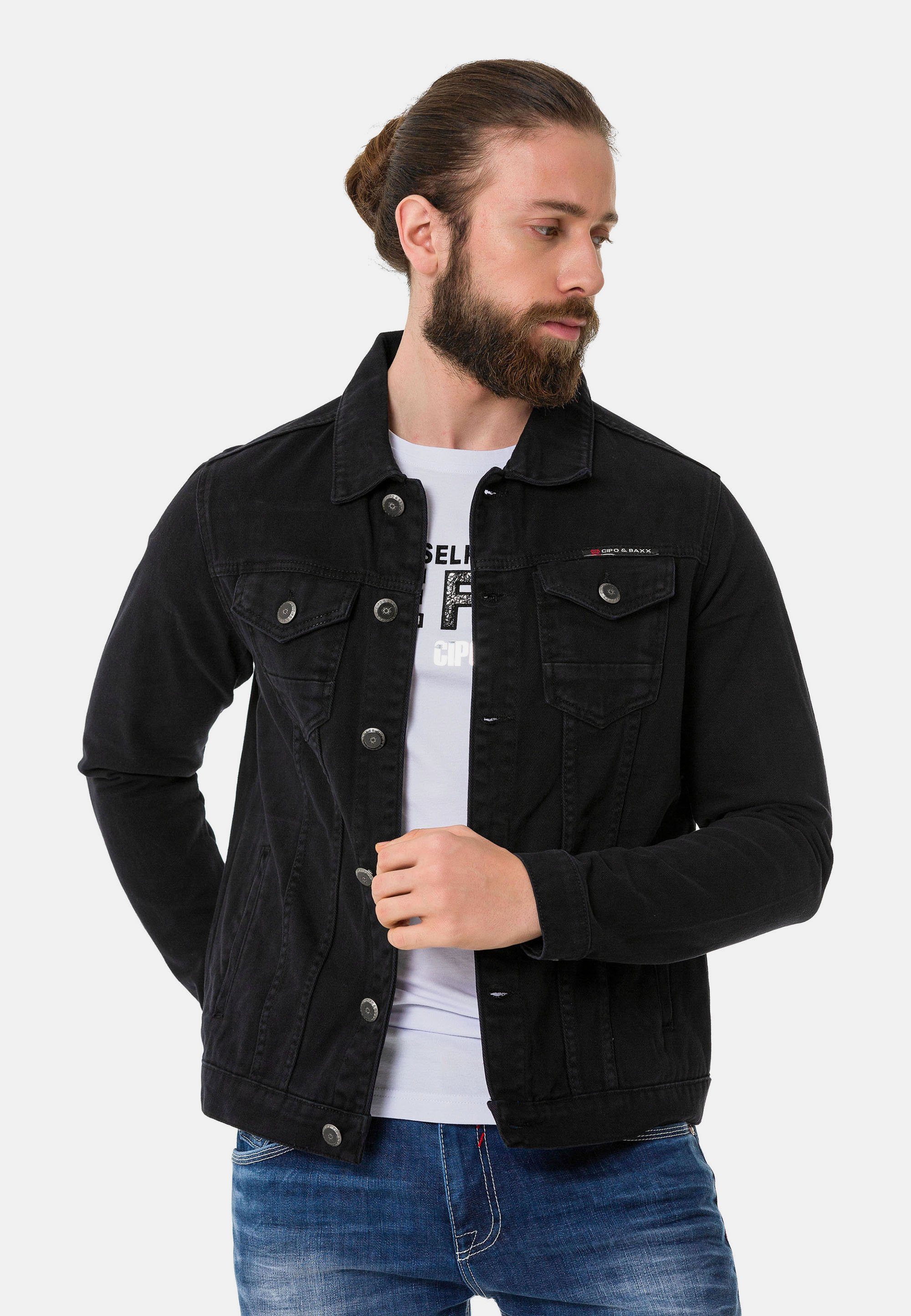Baxx aufgesetzten mit Brusttaschen Jeansjacke & schwarz-grau Cipo