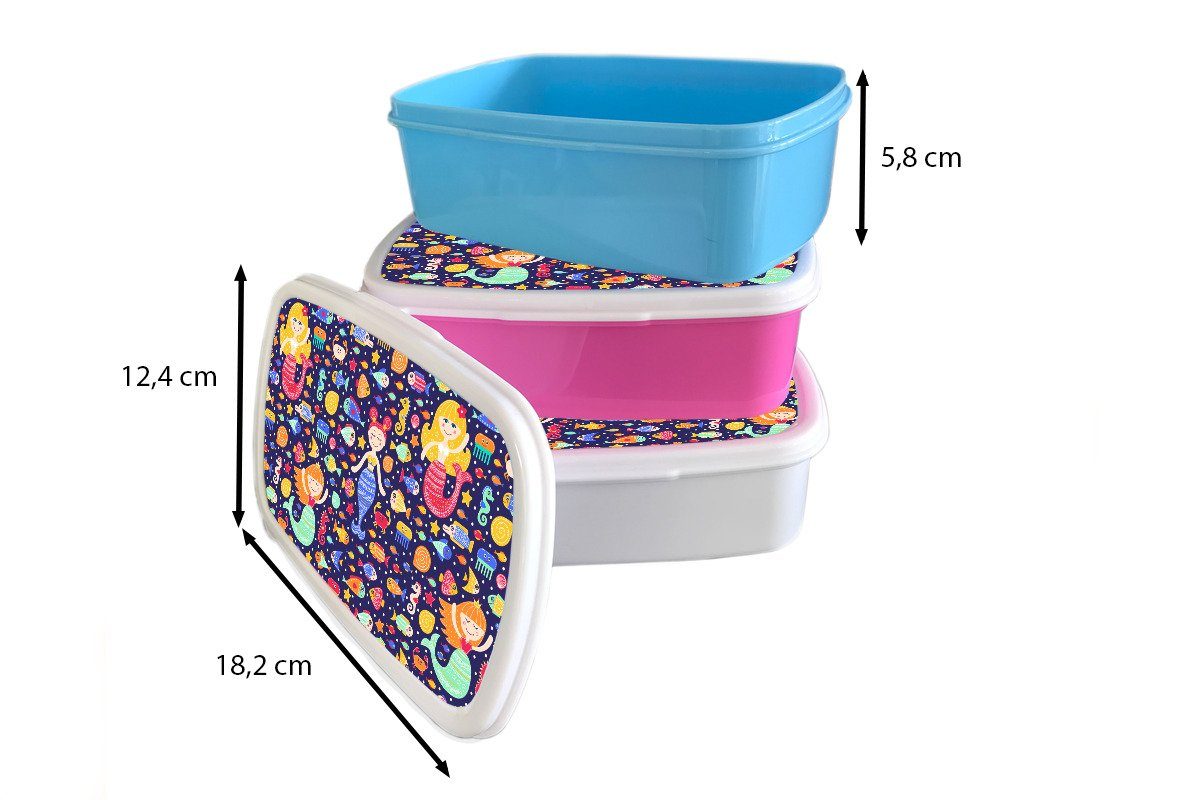 MuchoWow Lunchbox Meerjungfrau - Fisch Kunststoff Snackbox, Mädchen, Erwachsene, (2-tlg), für - Muster, Kunststoff, rosa Brotdose Brotbox Kinder