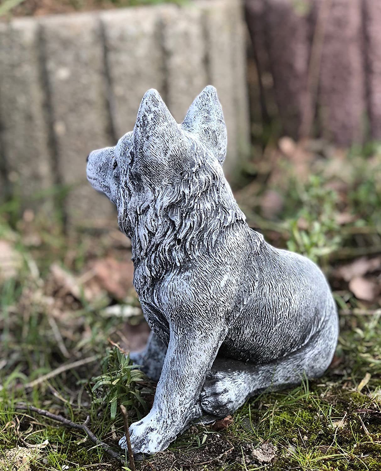 klein and Schäferhund Steinfigur Stone Style Gartenfigur