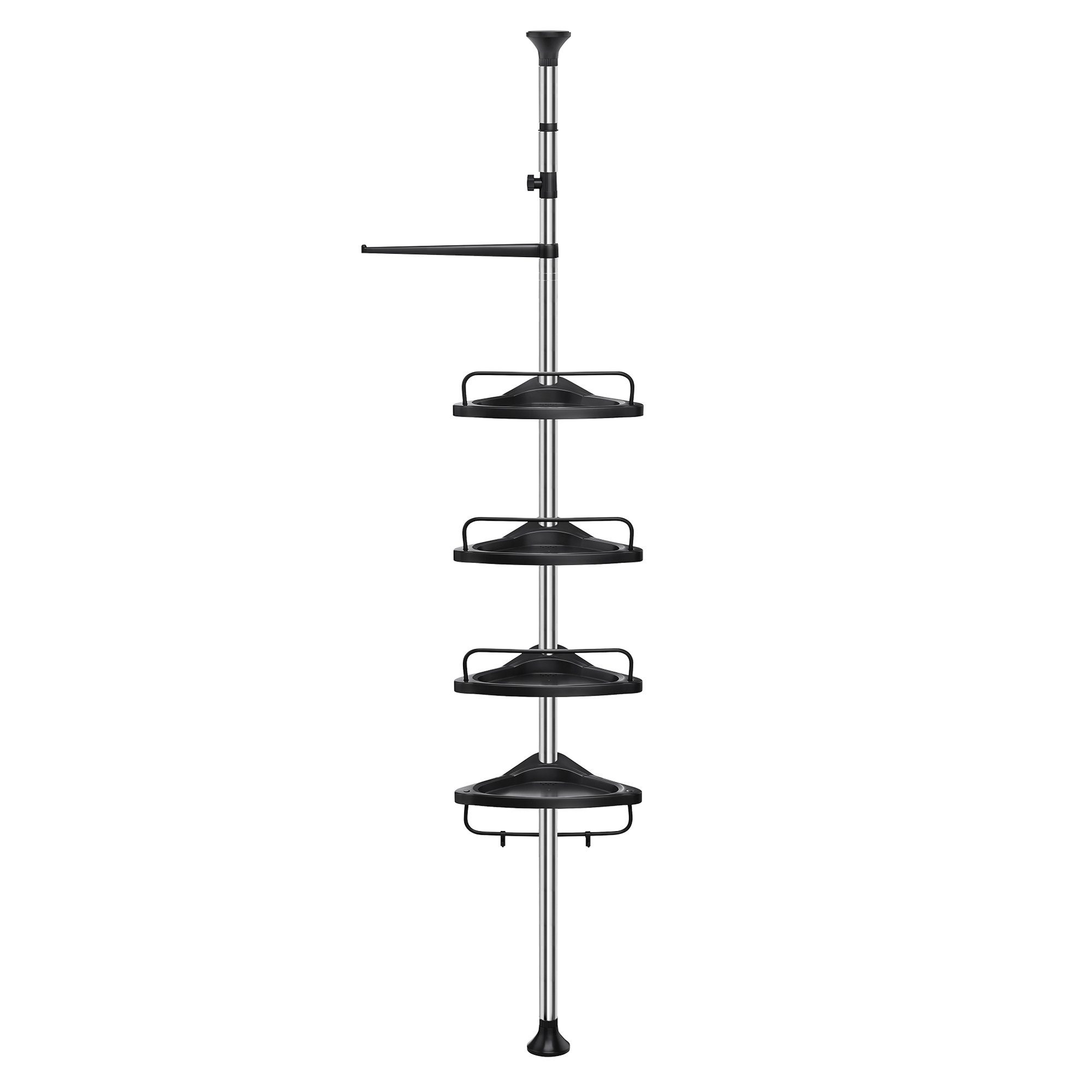 Badregal 4 3 95-300 SONGMICS Ablagen, silbern-schwarz cm, Duschregal, Eckregal Haken,