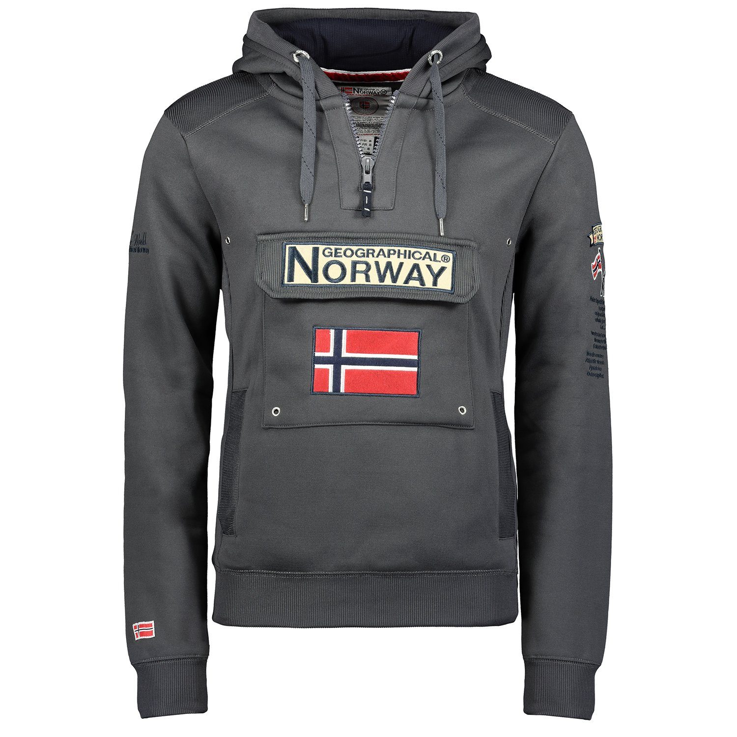 Geographical Norway Kapuzenpullover Gymclass by leyoley mit großer Bauchtasche und warmer Kapuze Dunkelgrau