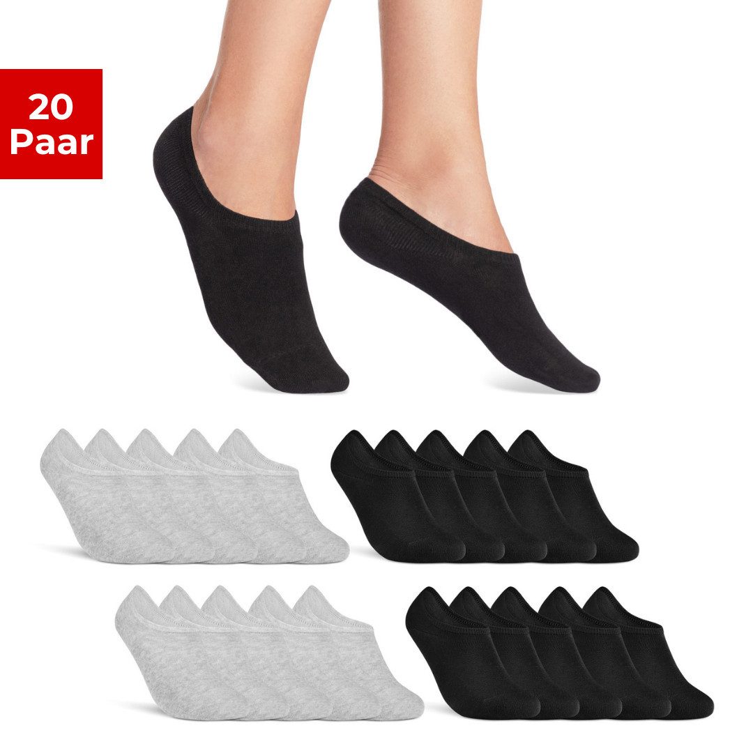 sockenkauf24 Sneakersocken 20 Paar Füßlinge Damen&Herren mit Silikon tief ausgeschnitten