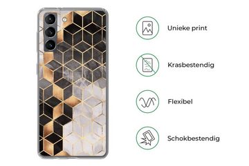 MuchoWow Handyhülle Abstrakt - Würfel - Gold - Muster - Schwarz - Weiß, Phone Case, Handyhülle Samsung Galaxy S21, Silikon, Schutzhülle