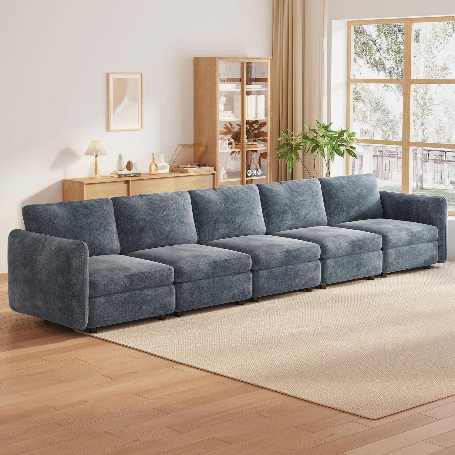 LuxusKollektion Ecksofa Ecksofa Wohnlandschaft Sofa Stoff Couch Hocker Wohnzimmer 5 Sitzplätze