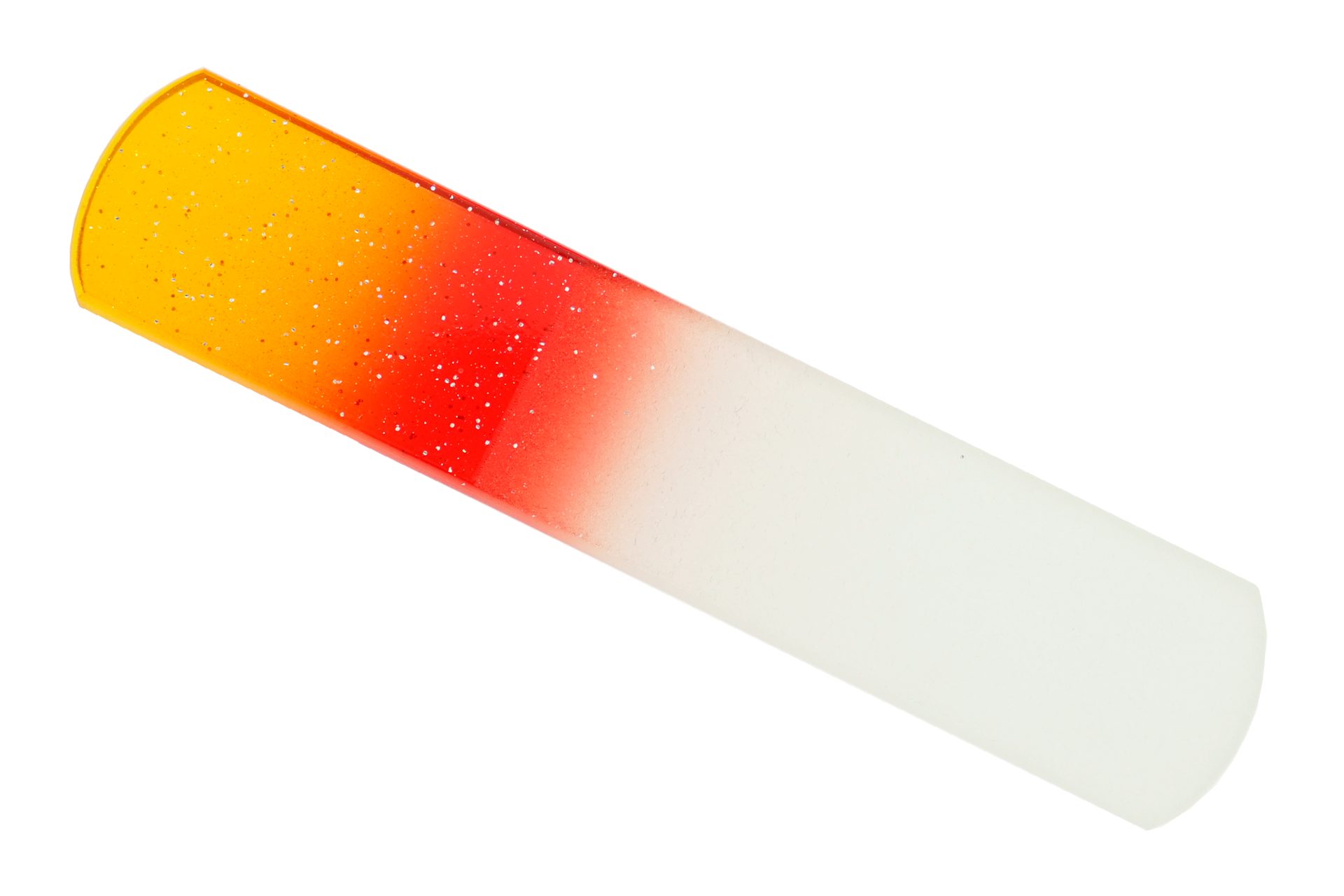Fantasia Beauty Glasnagelfeile Pediküre-Glasfeile, doppelseitig, gelb-rot mit Glitter, 1-tlg., 13,5 cm, geätzt in gehärtetem Glas