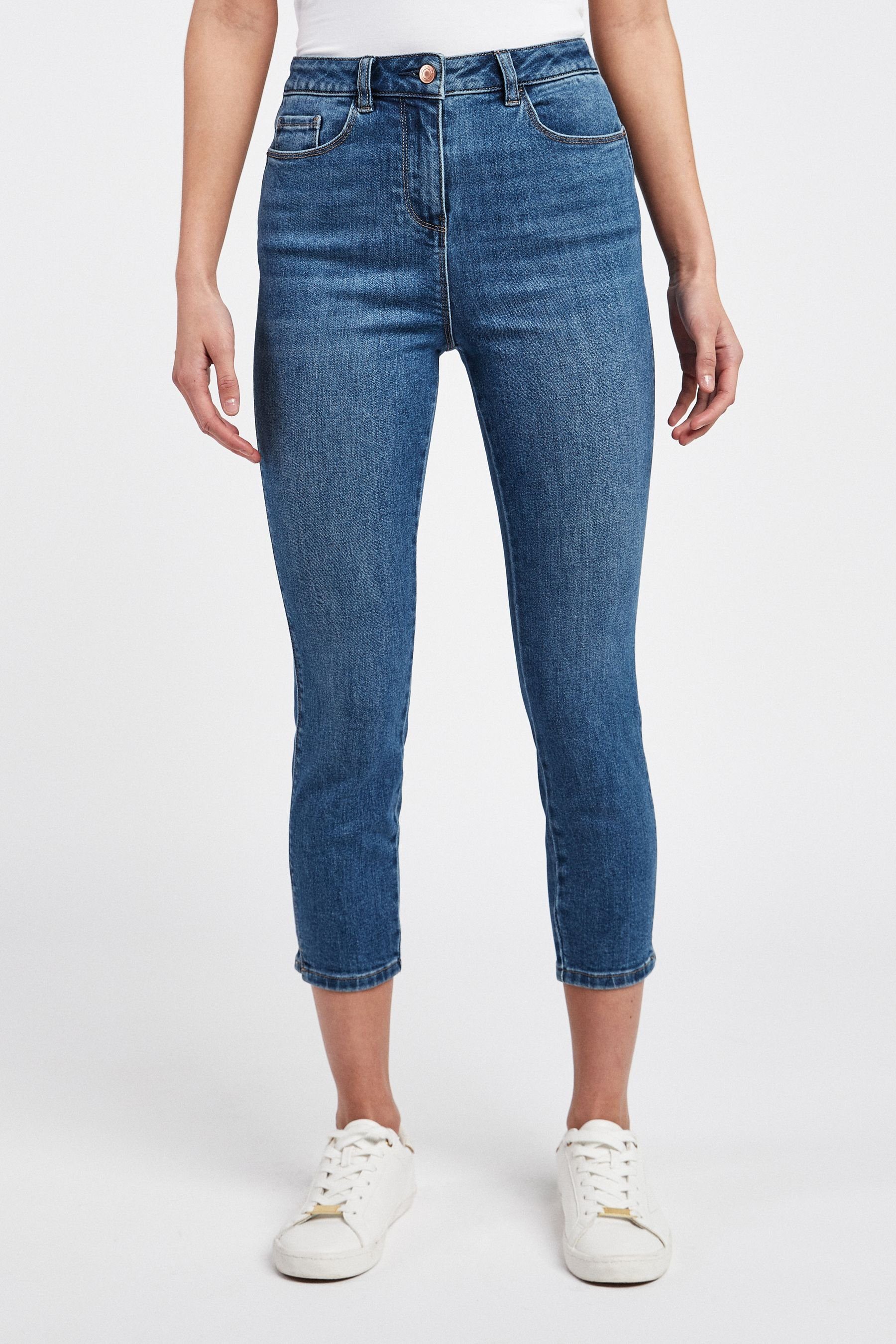 Next Caprijeans Cropped Denim Mid (1-tlg) Skinny-Jeans Blue