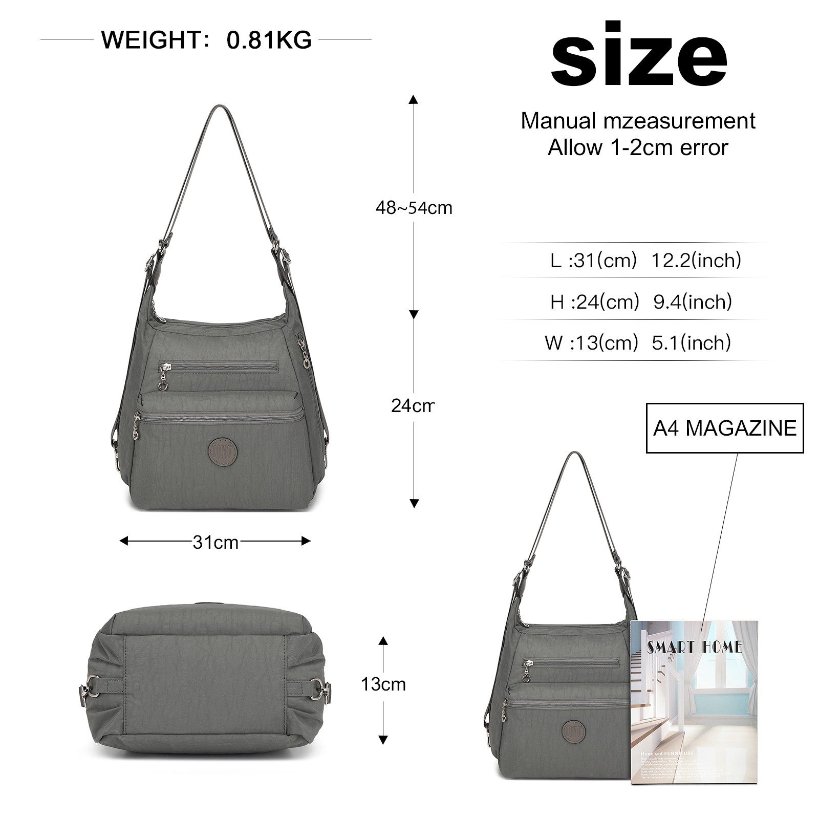 KONO Handtasche Rucksack Damen Umhängetaschen Nylon günstig online kaufen
