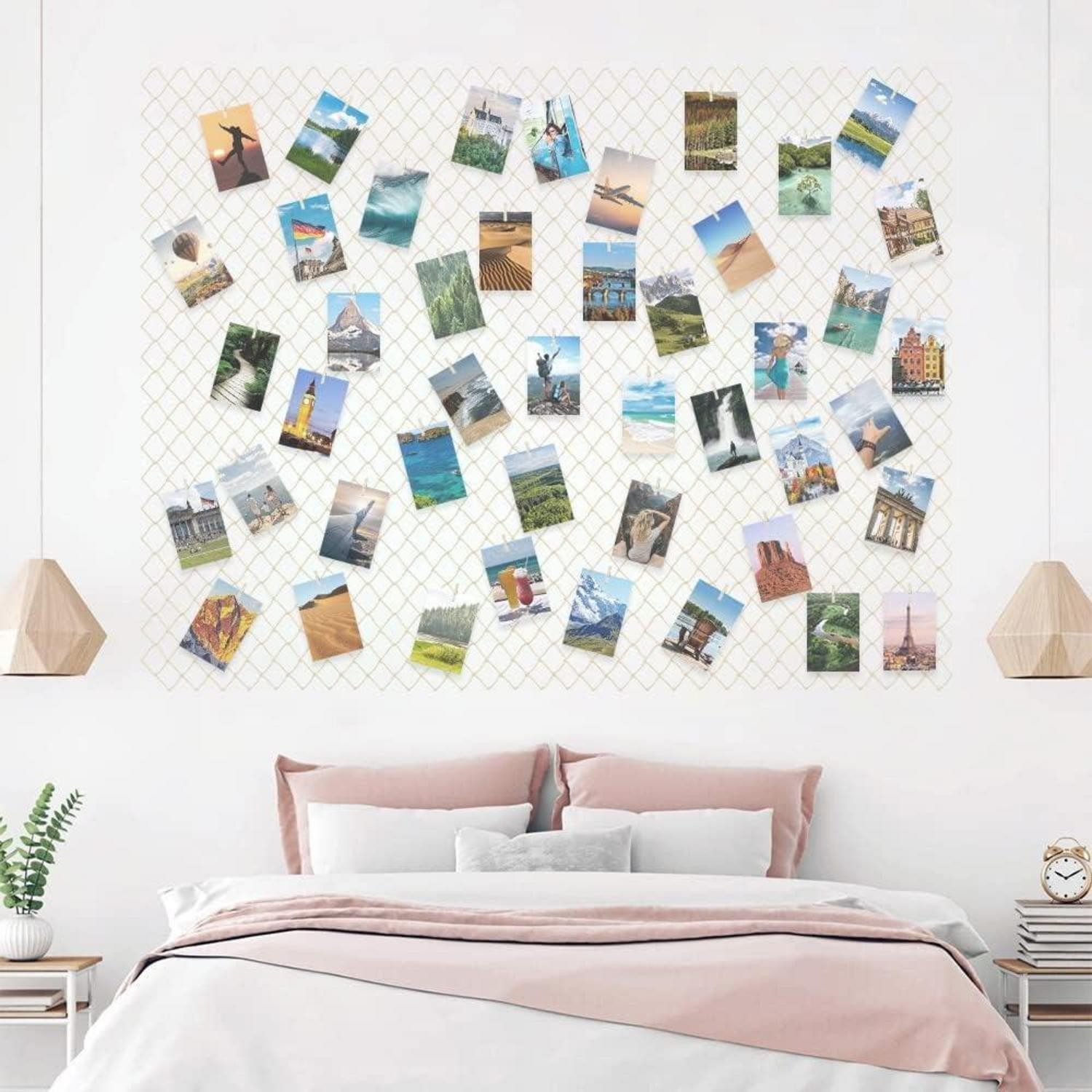 LuxusKollektion Bilderrahmen Collage Fotonetz Deko Fotowand 150 x 120 cm Fotonetz Beige Baumwolle