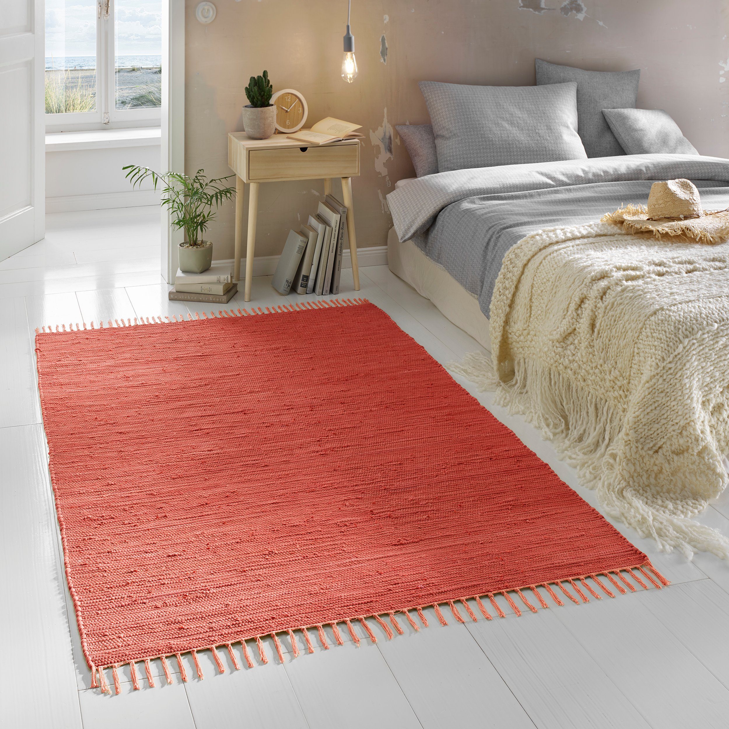 Läufer 100% Wohnzimmer Küche Baumwolle, Flicken-Teppich rechteckig, Esszimmer rot Teppich Höhe: TaCa 060x090cm 5 mm, Home, Flur