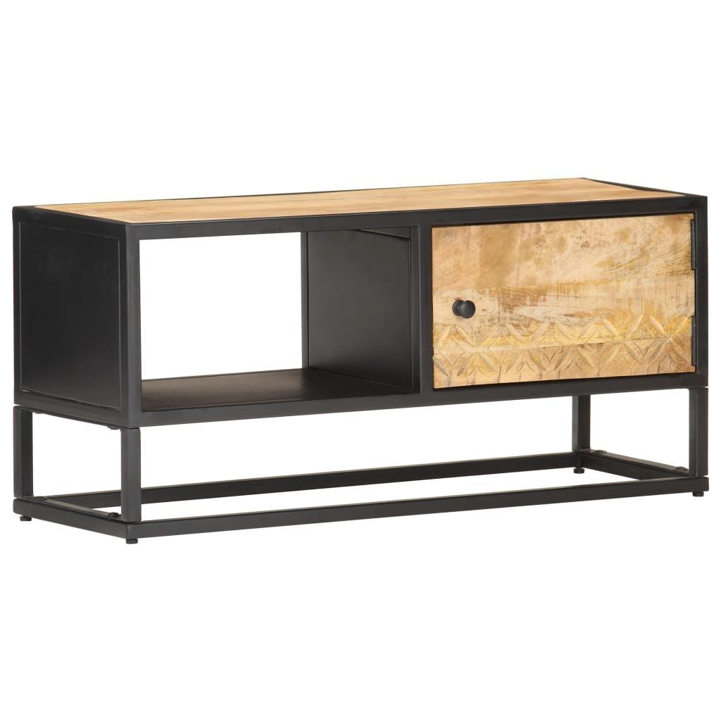 furnicato TV-Schrank mit Geschnitzter Tür 90x30x40 cm Raues Mangoholz