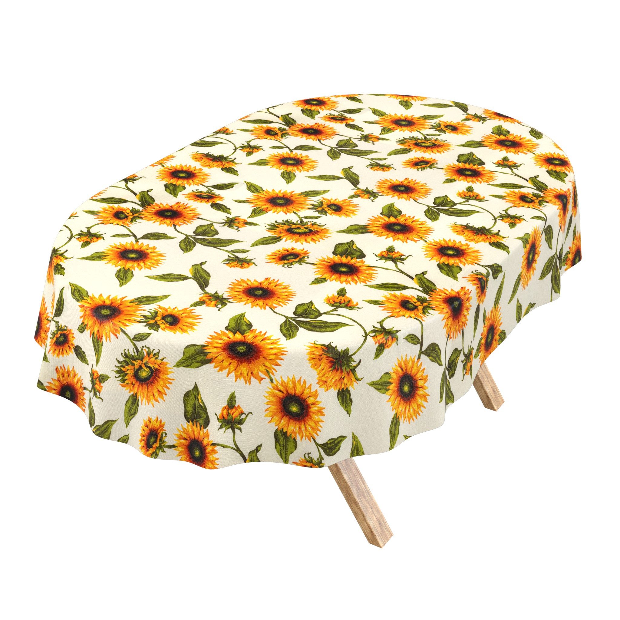 ANRO Tischdecke abwaschbar Baumwolloptik Sonnenblumen Gelb wetterfest (Einzelstück 1-tlg, eine Tischdecke), Stofftischdecke schmutzabweisend 160x140cm Sonnenblumen Gelb