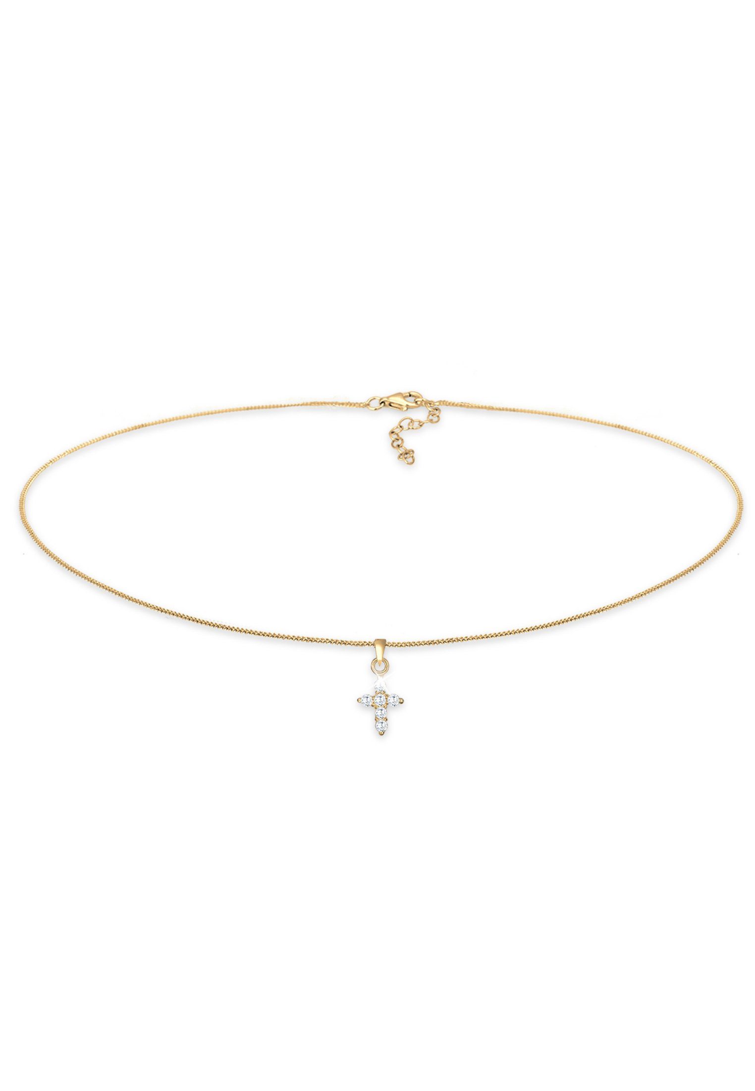 Elli Collier Choker Kreuz Religion Zirkonia 925 Silber Gold