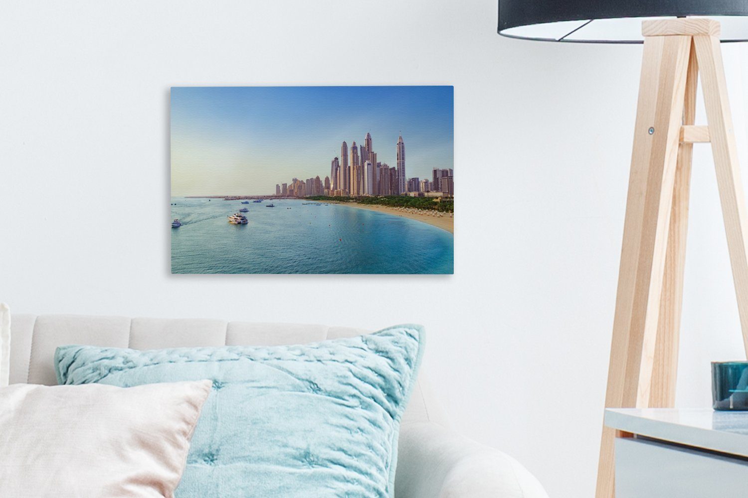 OneMillionCanvasses® Leinwandbild 30x20 cm Wandbild der Leinwandbilder, vor Aufhängefertig, Dubai, St), Bild von des Meeres (1 Küste Wanddeko, hellblauen wunderschönen